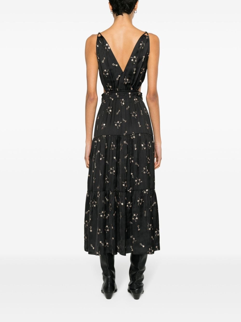 floral-embroidered cut-out midi dress - 4