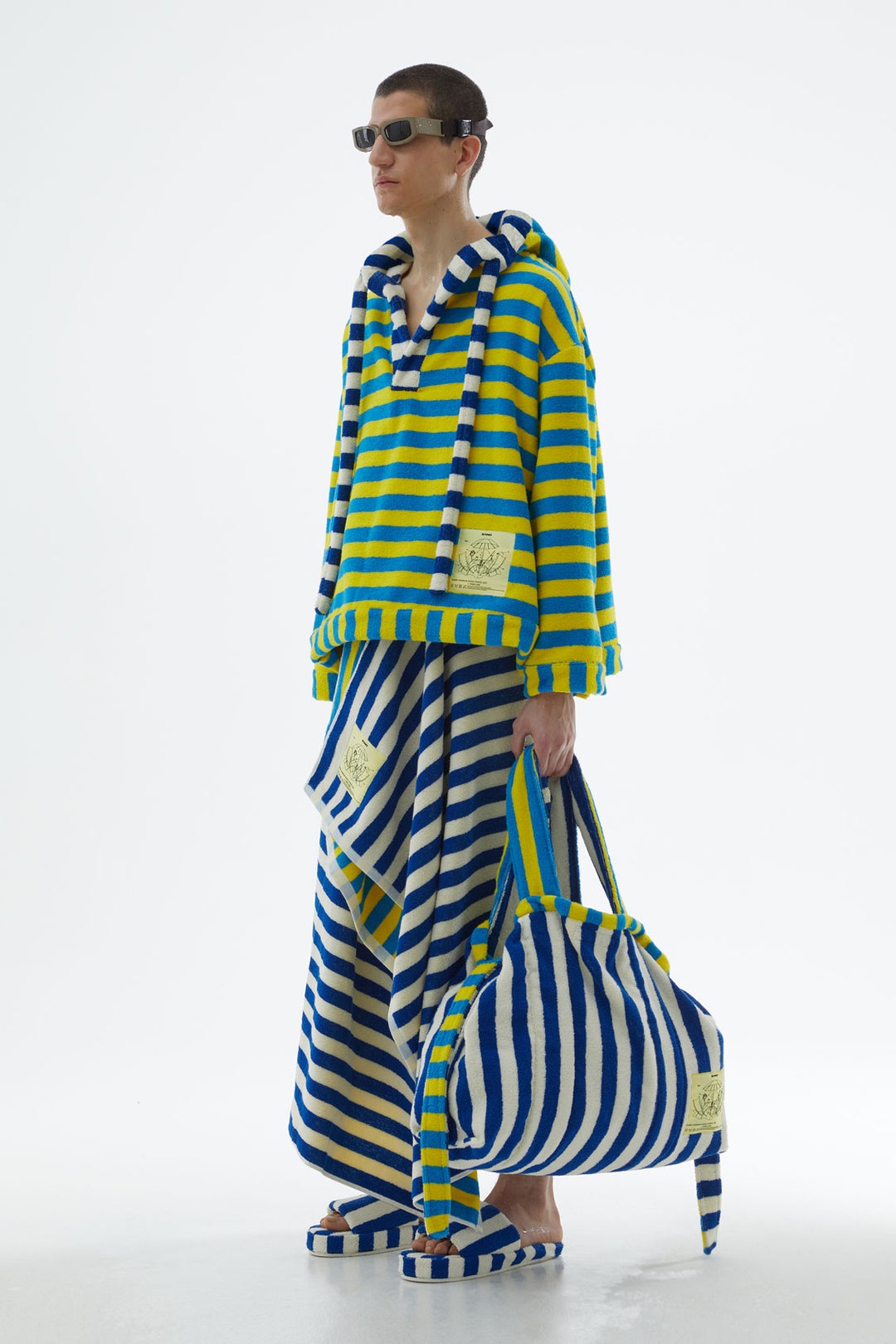 AZURE AND YELLOW STRIPED BEACH HOODIE - 1