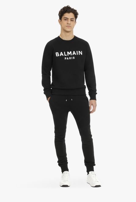 Black eco-designed cotton sweatpants with silver Balmain Paris logo print - 2