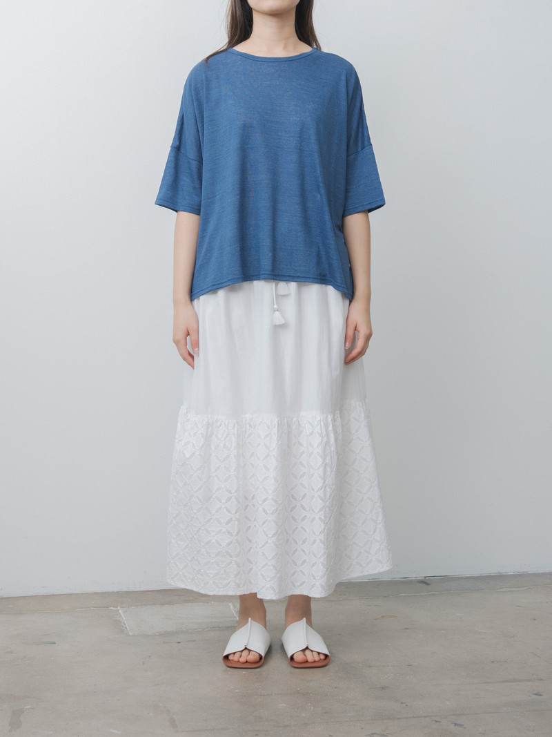 ICHI Antiquités Linen Short Sleeve Pullover - Blue outlook