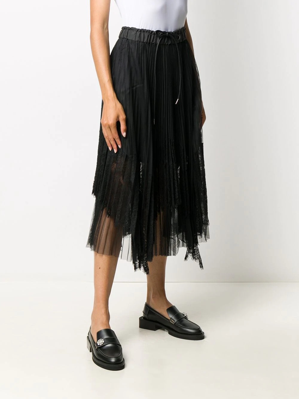 pleated lace panel skirt - 3