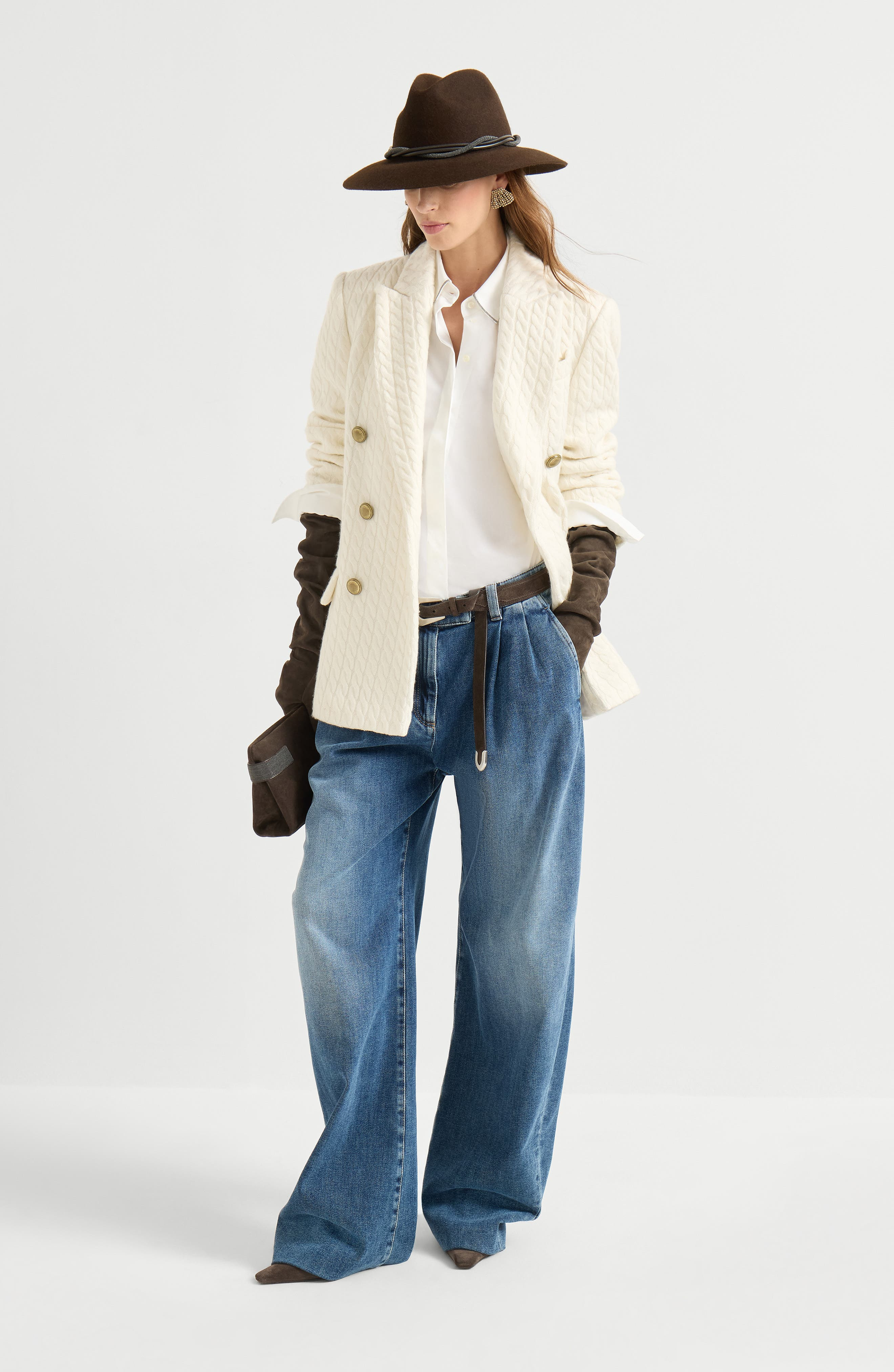 Brunello Cucinelli Cashmere cable knit blazer in White at Nordstrom - 6