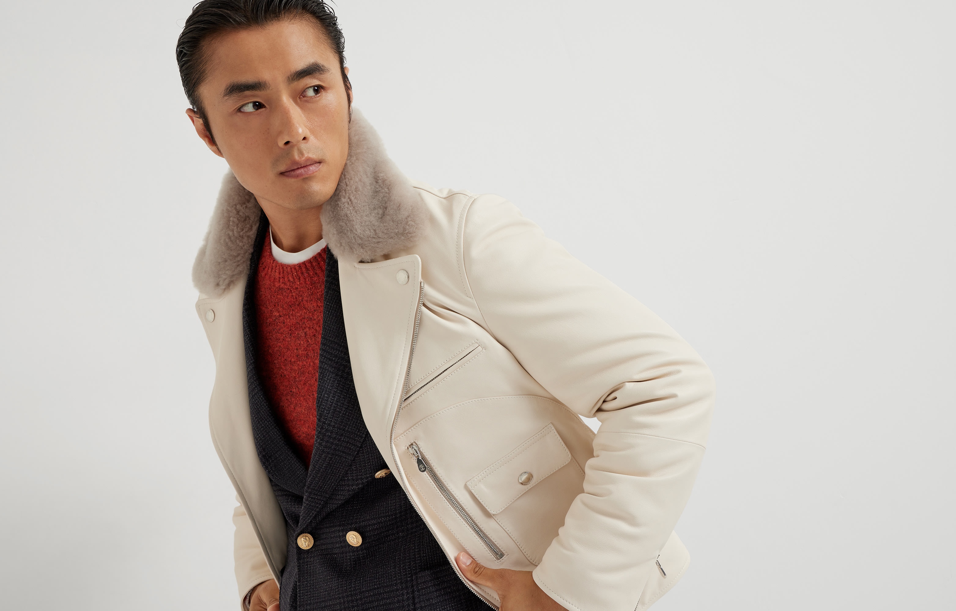 Nappa leather biker jacket with Thermore® padding and detachable shearling collar - 6