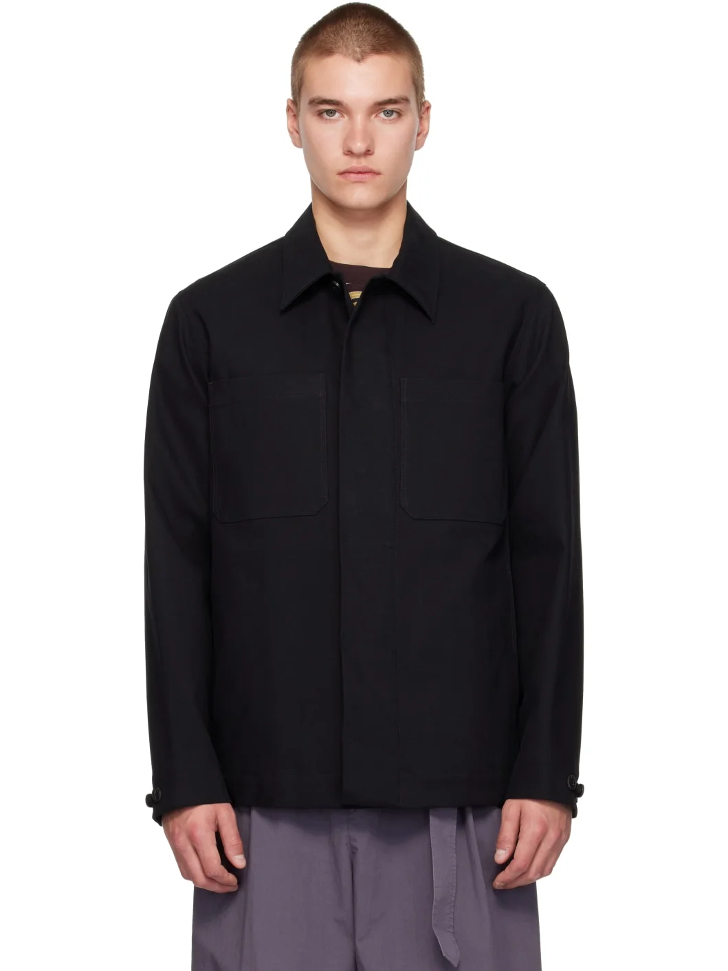 Black Cotton Canvas Overshirt - 1