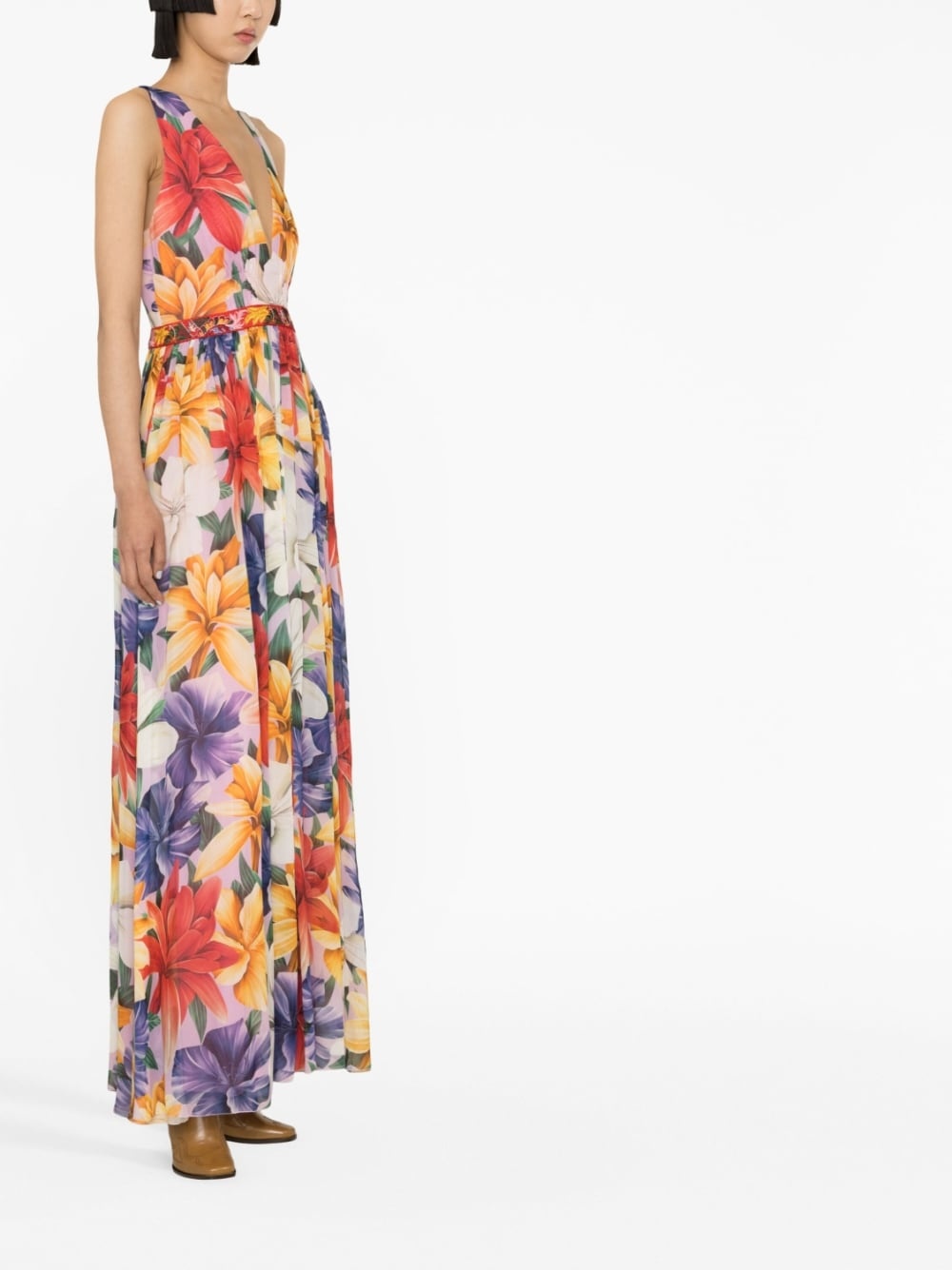 floral-print silk dress - 3