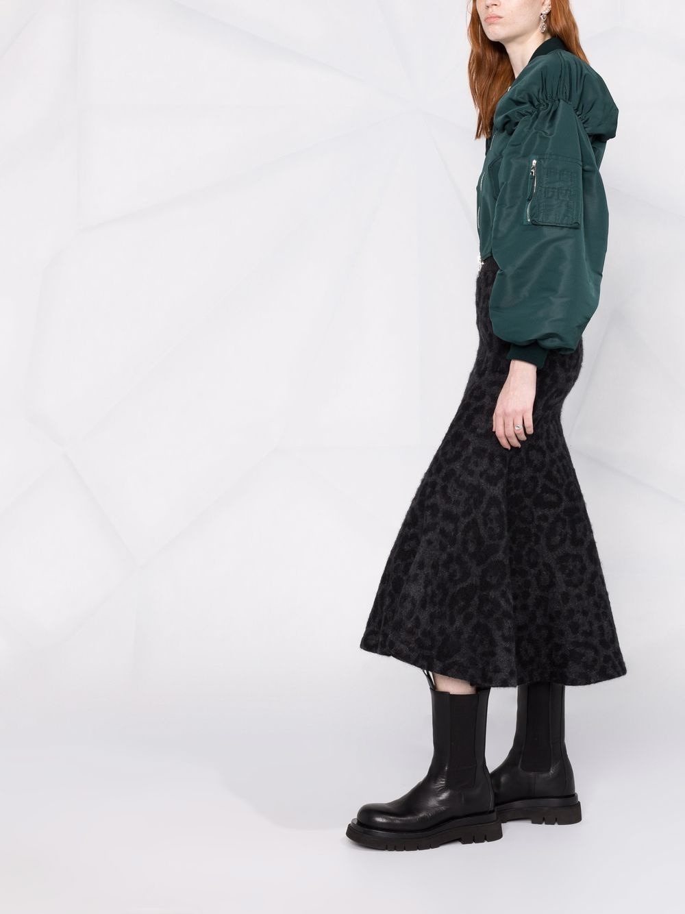 leopard pattern flared knitted skirt - 6
