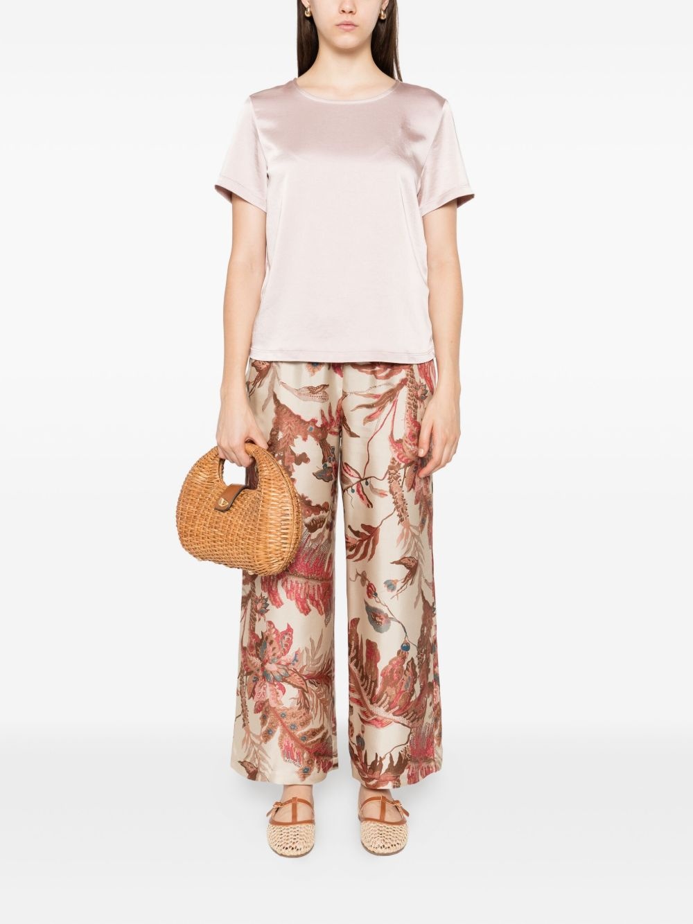 floral-print silk trousers - 2
