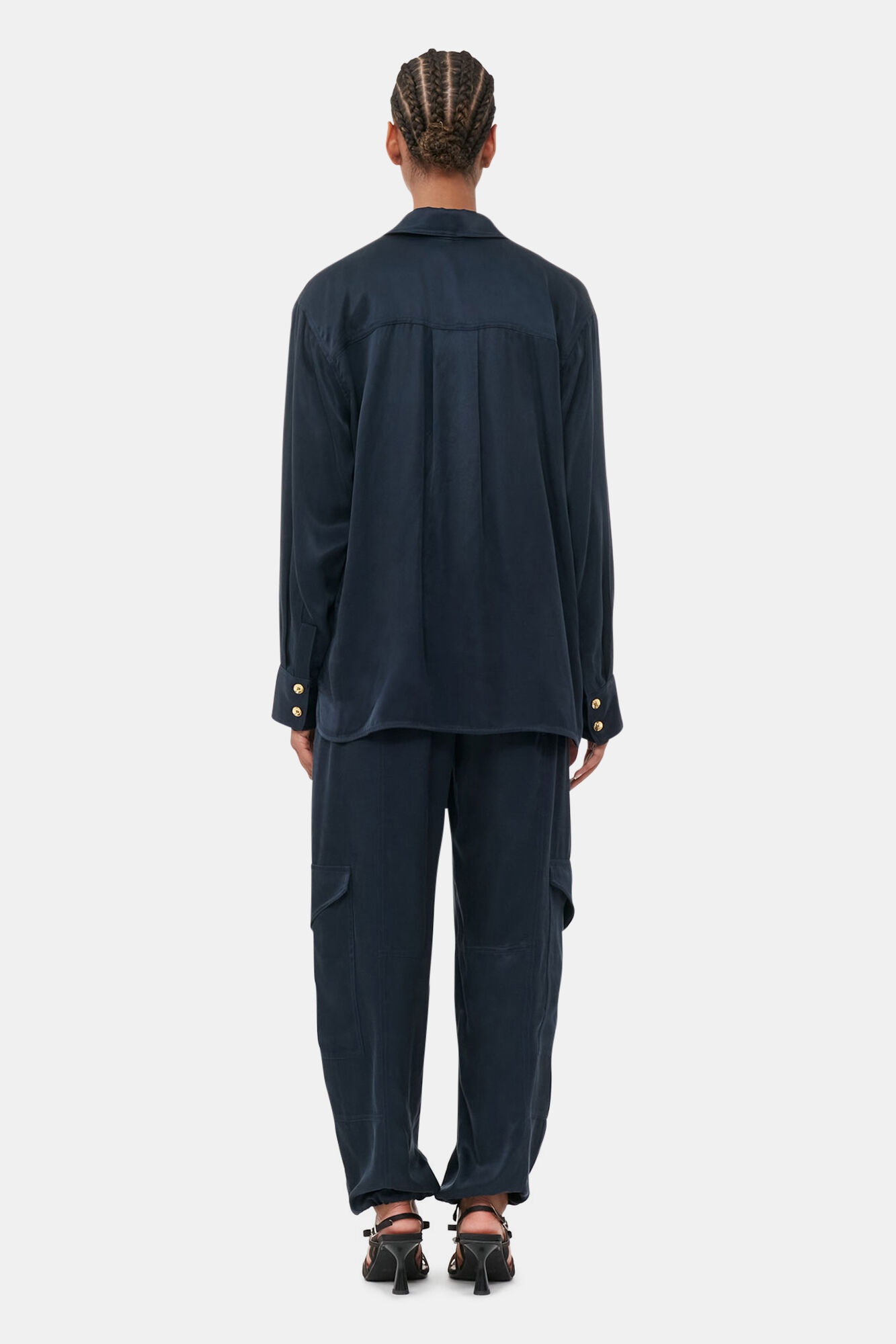 BLUE WASHED SATIN PANTS - 4