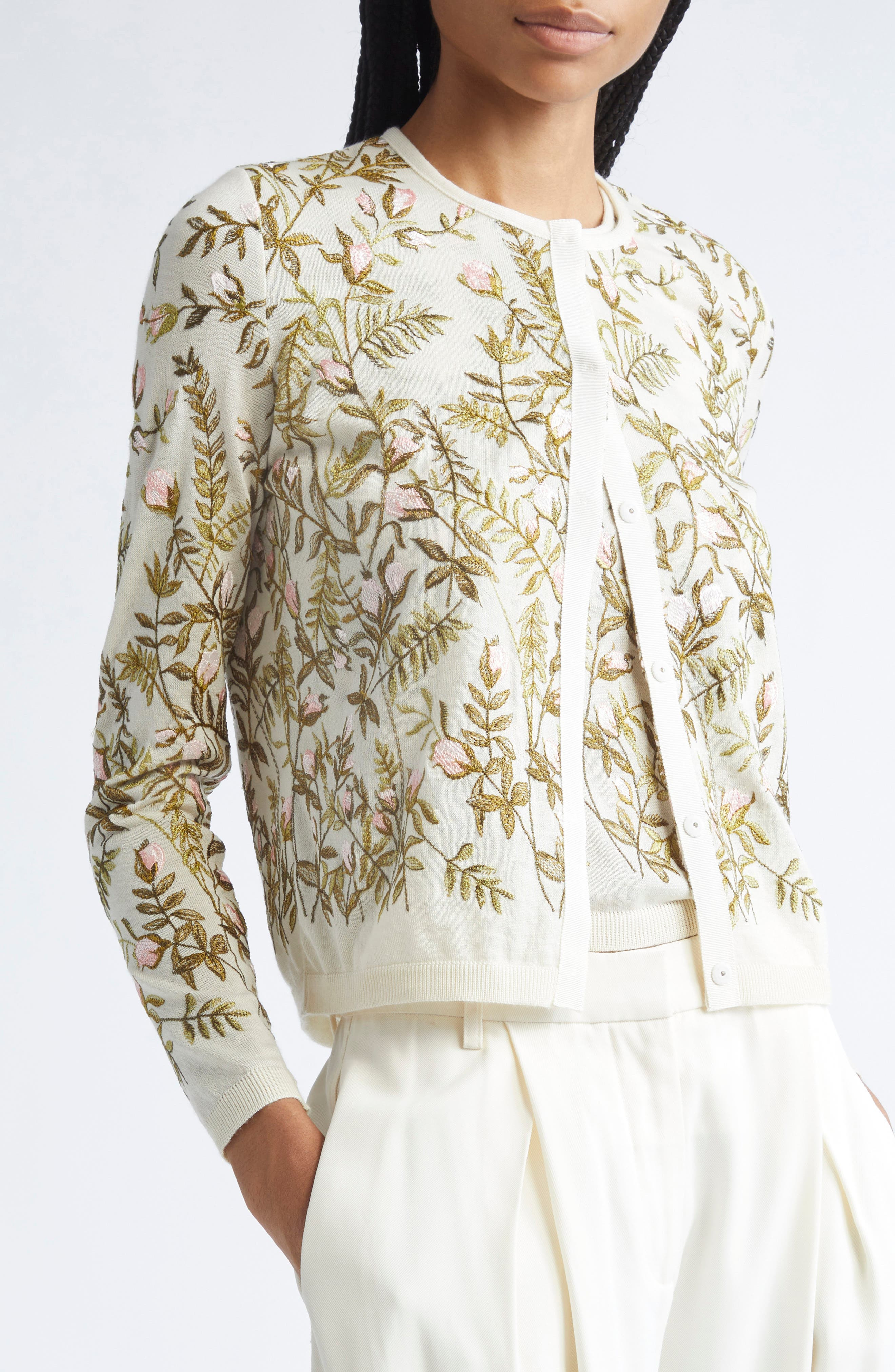 Giambattista Valli Floral Embroidered Cashmere & Silk Cardigan in Ivory at Nordstrom - 4