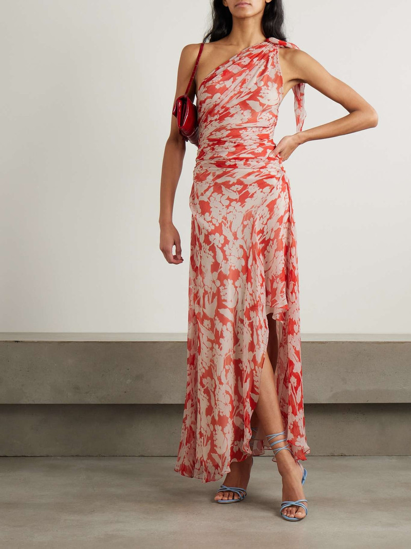 Victoria Beckham One-shoulder draped floral-print silk-georgette maxi dress Red outlook