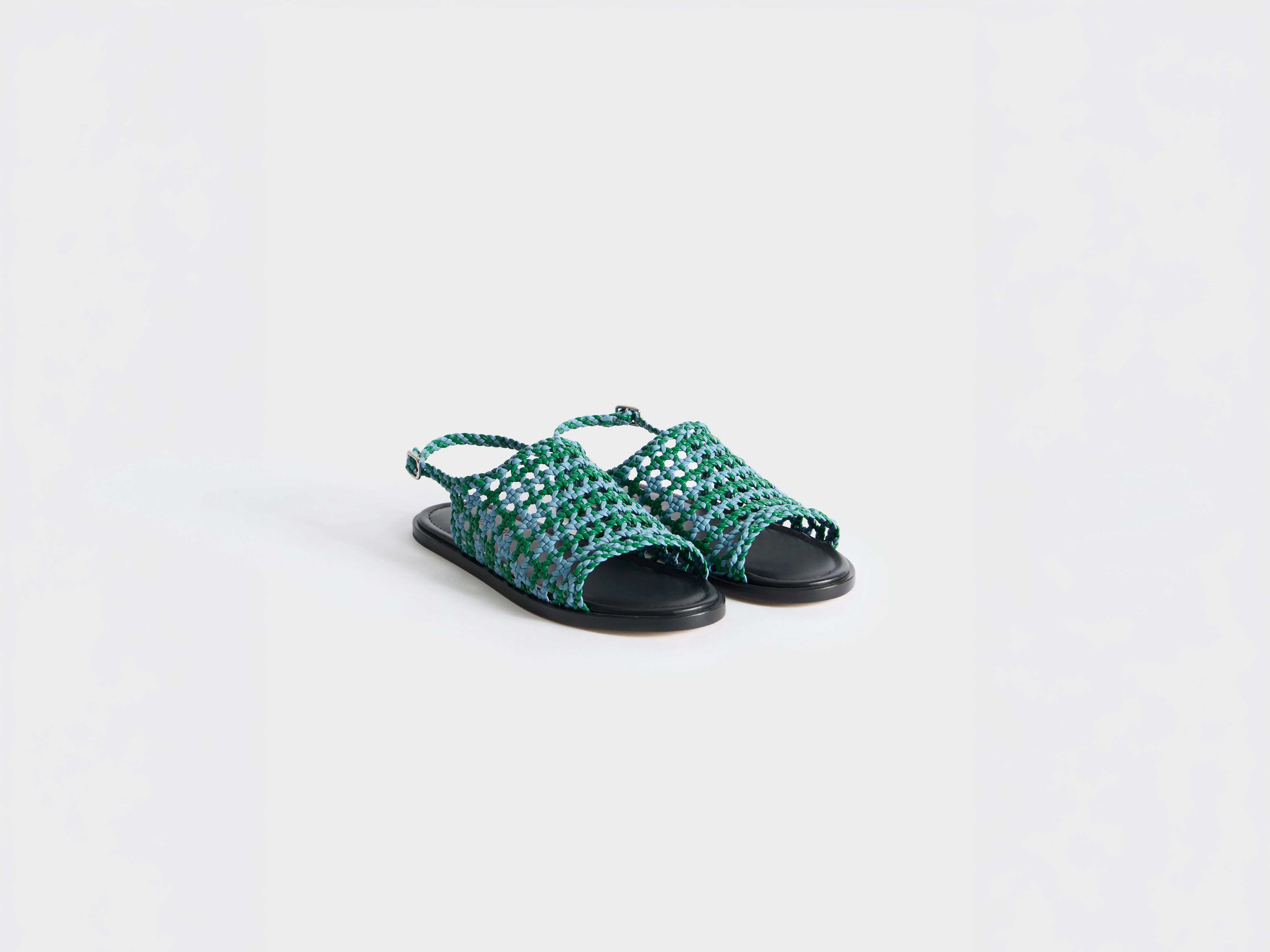WOMENS WOVEN LEATHER SANDAL IN BLUE & GREEN - 1