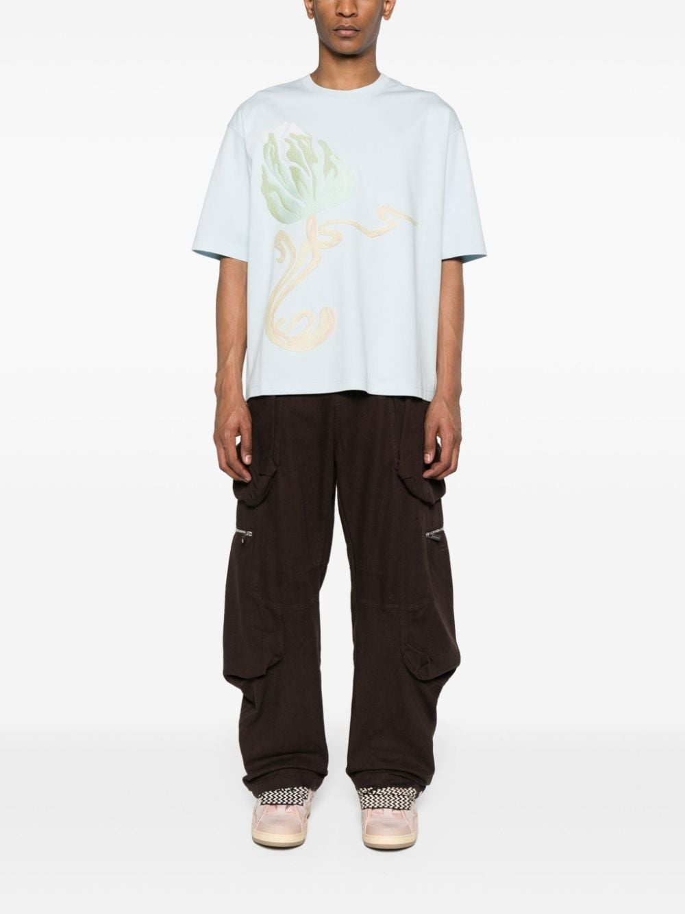 floral-embroidered cotton T-shirt - 2