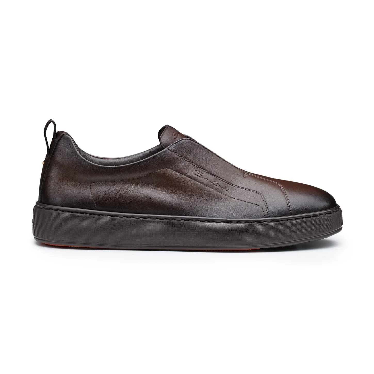 Men's dark brown leather slip-on sneaker - 1