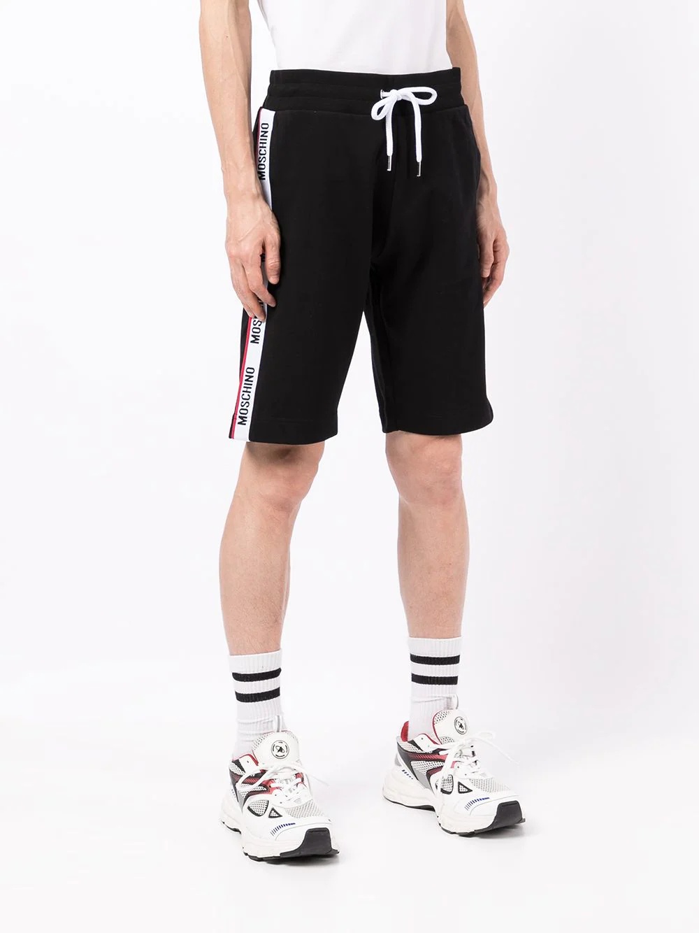 logo-tape cotton track shorts - 3