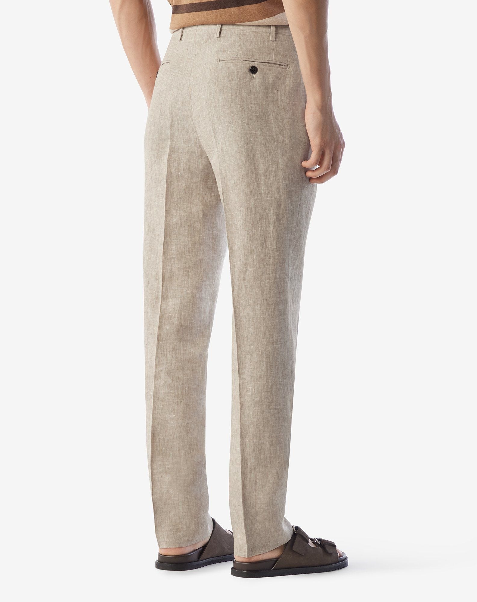 Single-dart beige trousers made from pure linen chambray - 3