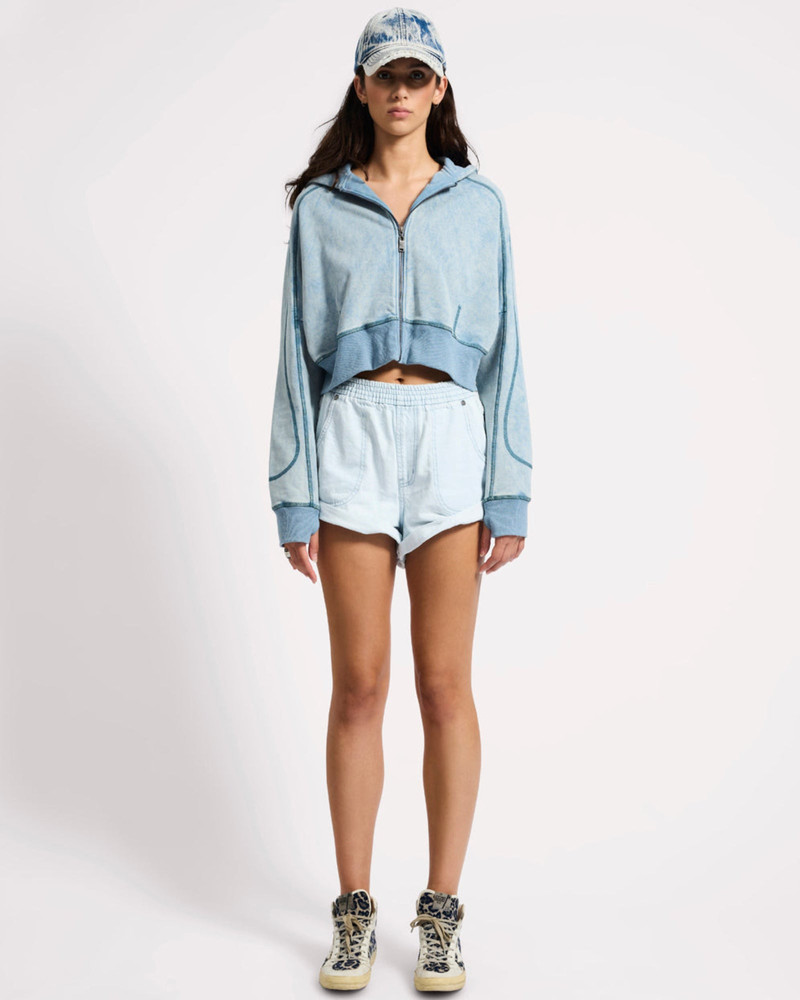 Cropped Fleece Zip Hoody - Washed Blue 4