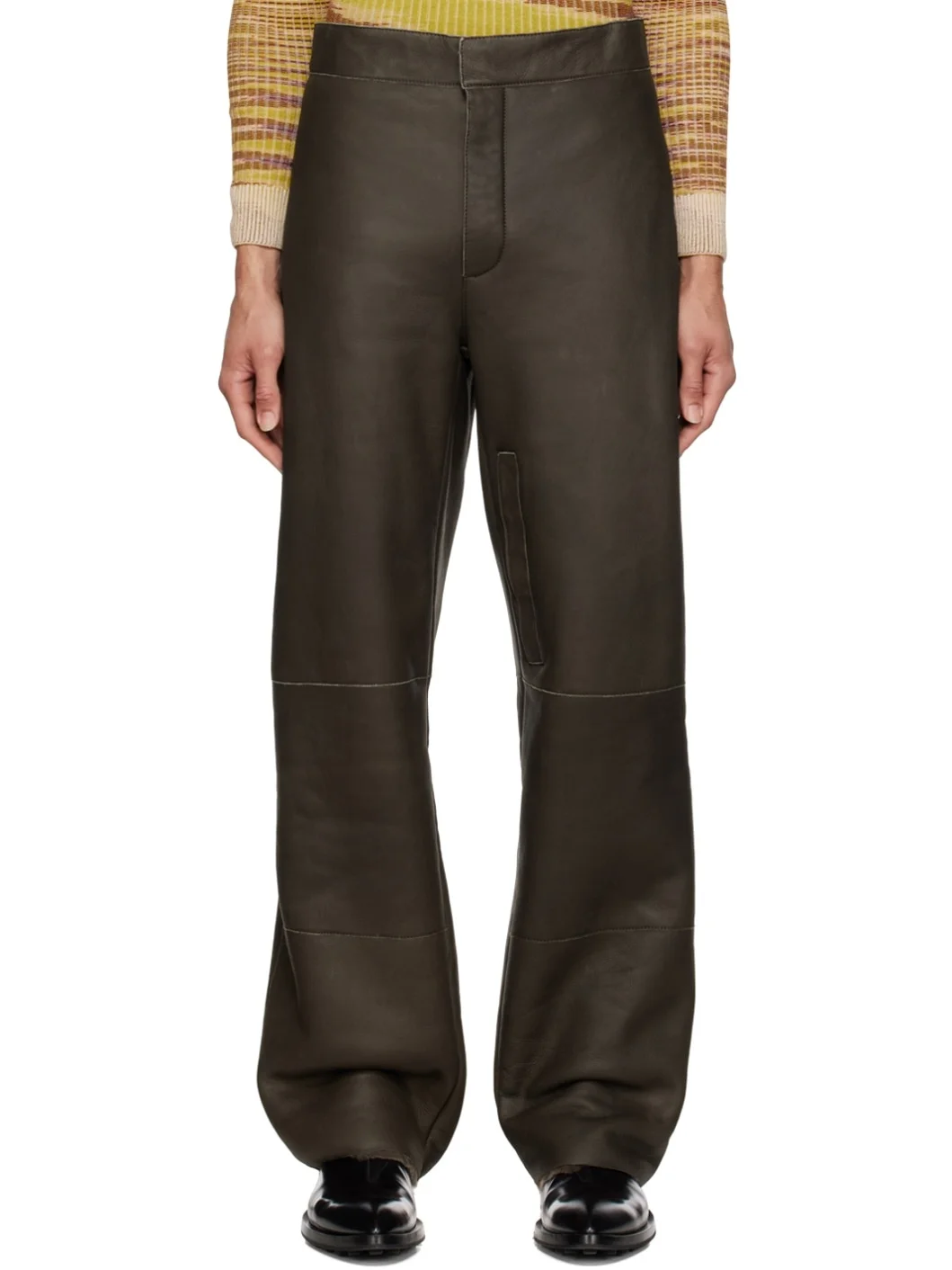 Khaki 'Le Pantalon Pastre' Leather Pants - 1