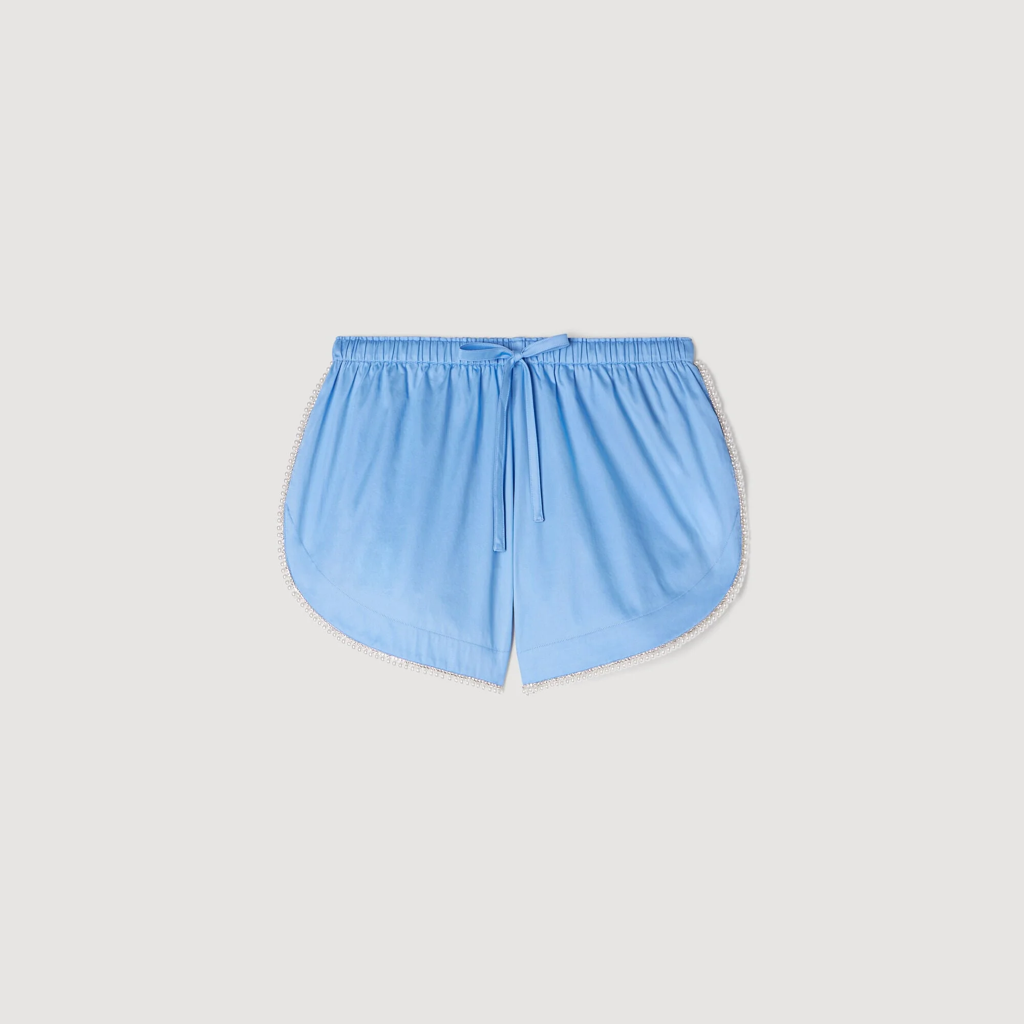 BEADED TRIM COTTON SHORTS - 1