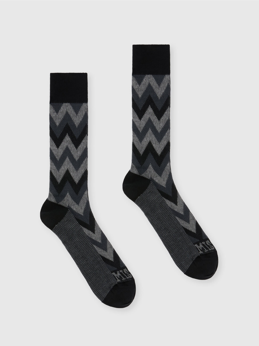 Zig zag cotton blend socks with logo lettering - 1