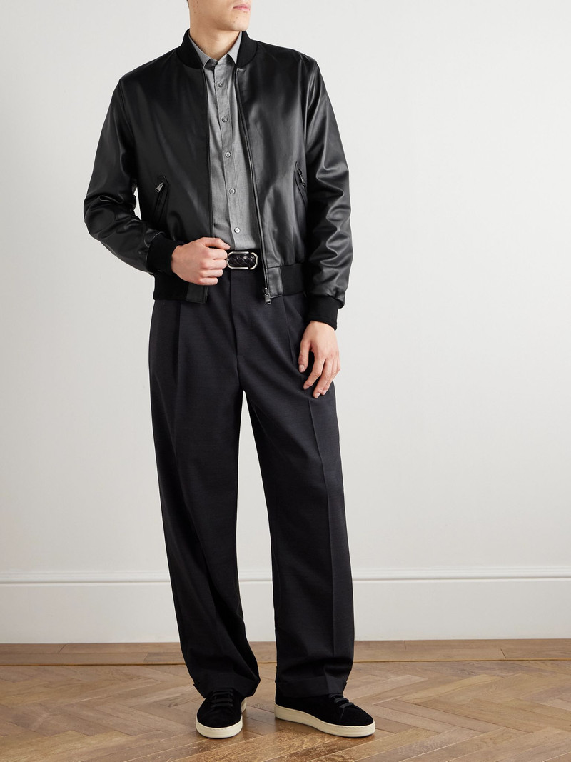 Canali Reversible Leather and Shell Bomber Jacket Black outlook