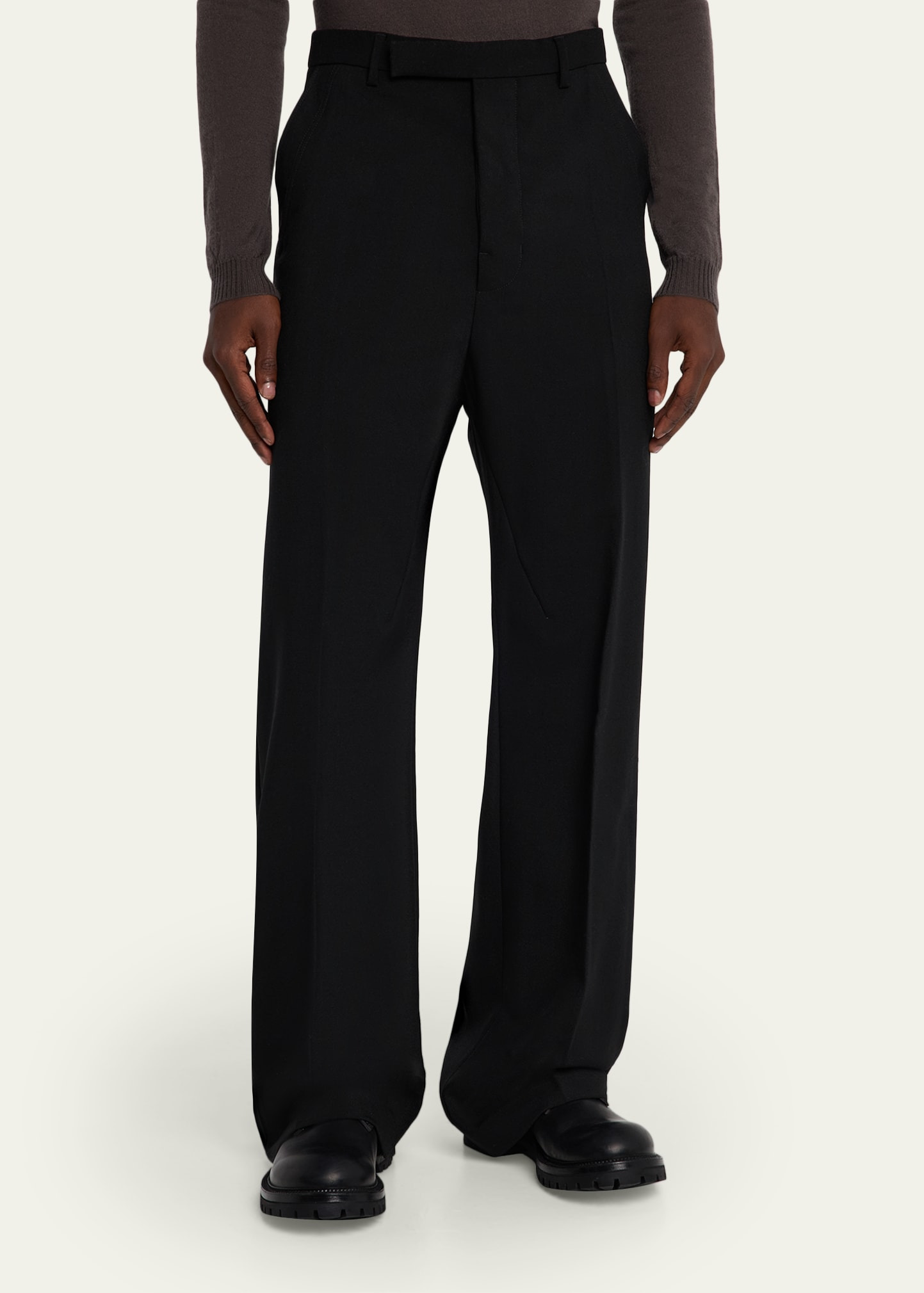 Men's Wool Grain Wide-Leg Trousers - 4