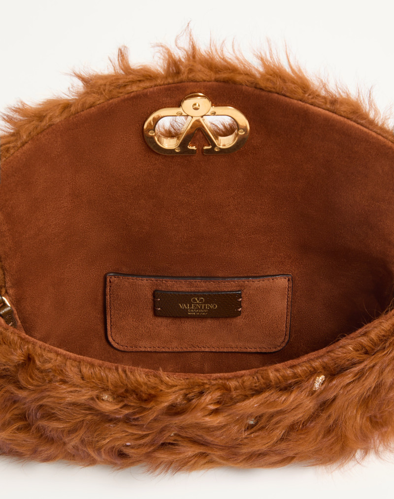 Valentino VALENTINO GARAVANI DEVAIN SMALL SHOULDER BAG IN LAMB FUR WITH RHINESTONES. outlook