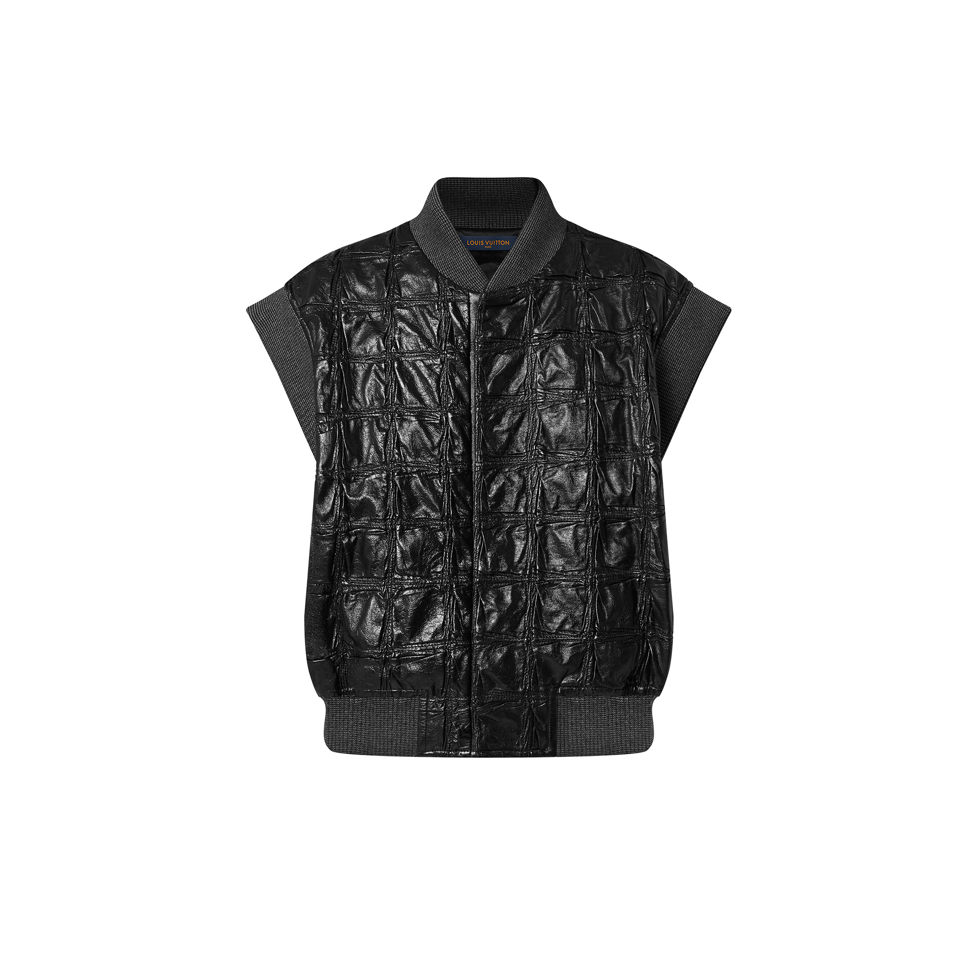 Check Leather Sleeveless Jacket - 1