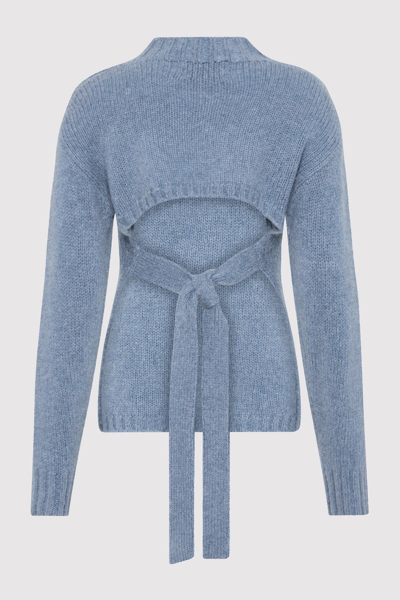 ST. AGNI Wool Cashmere Blend Tie Back Jumper - Soft Blue outlook