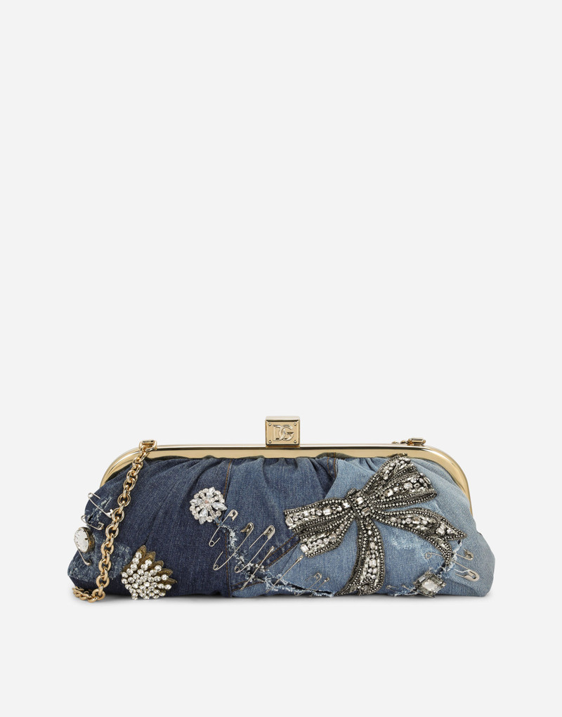 Patchwork denim Maria clutch with embroidery 1