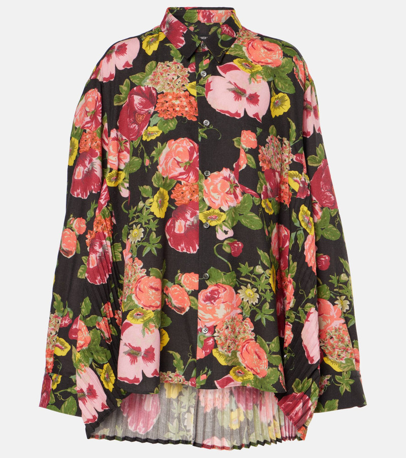 floral-print pleated shirt - 1