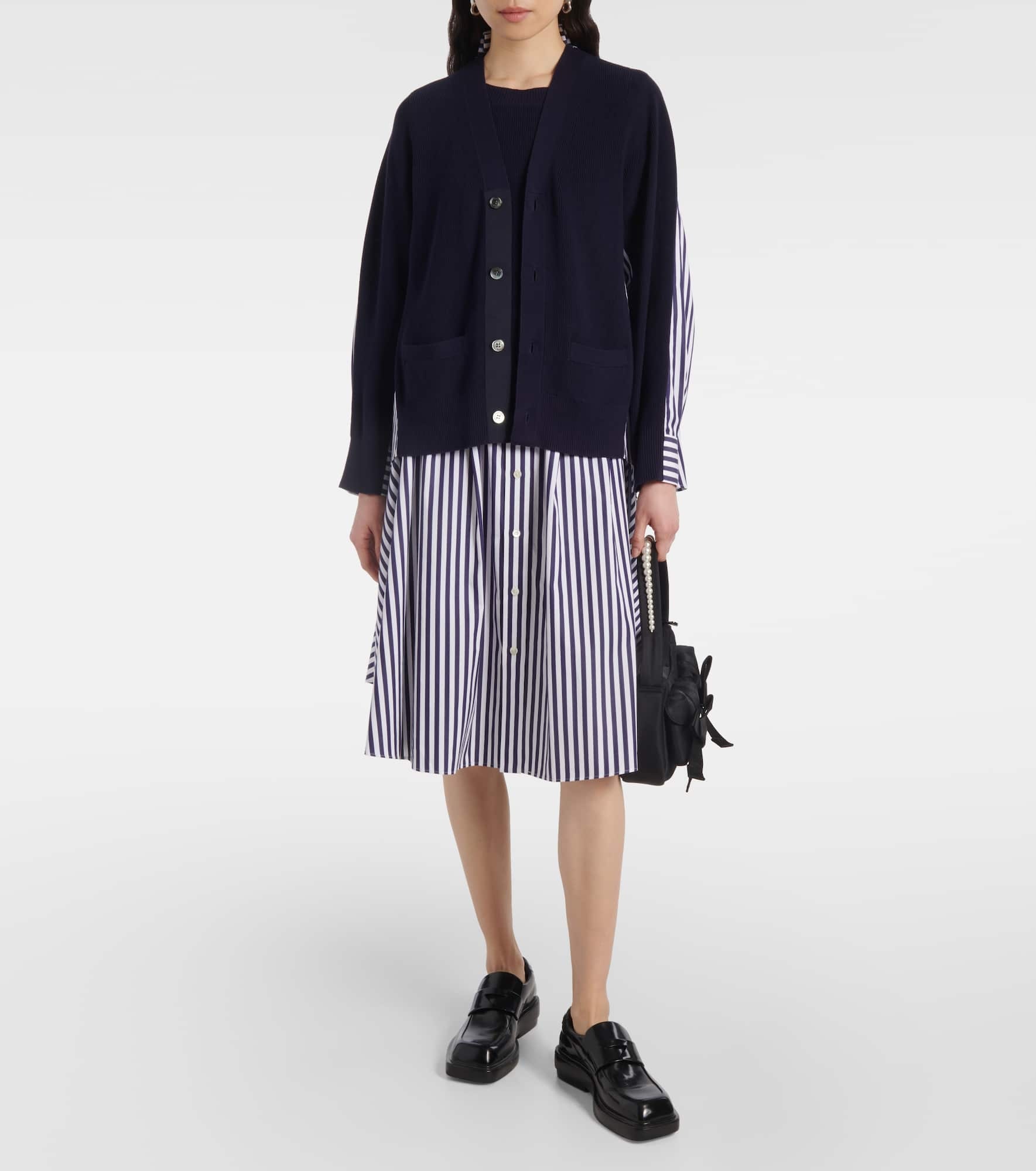 Striped poplin-trimmed cotton cardigan - 2