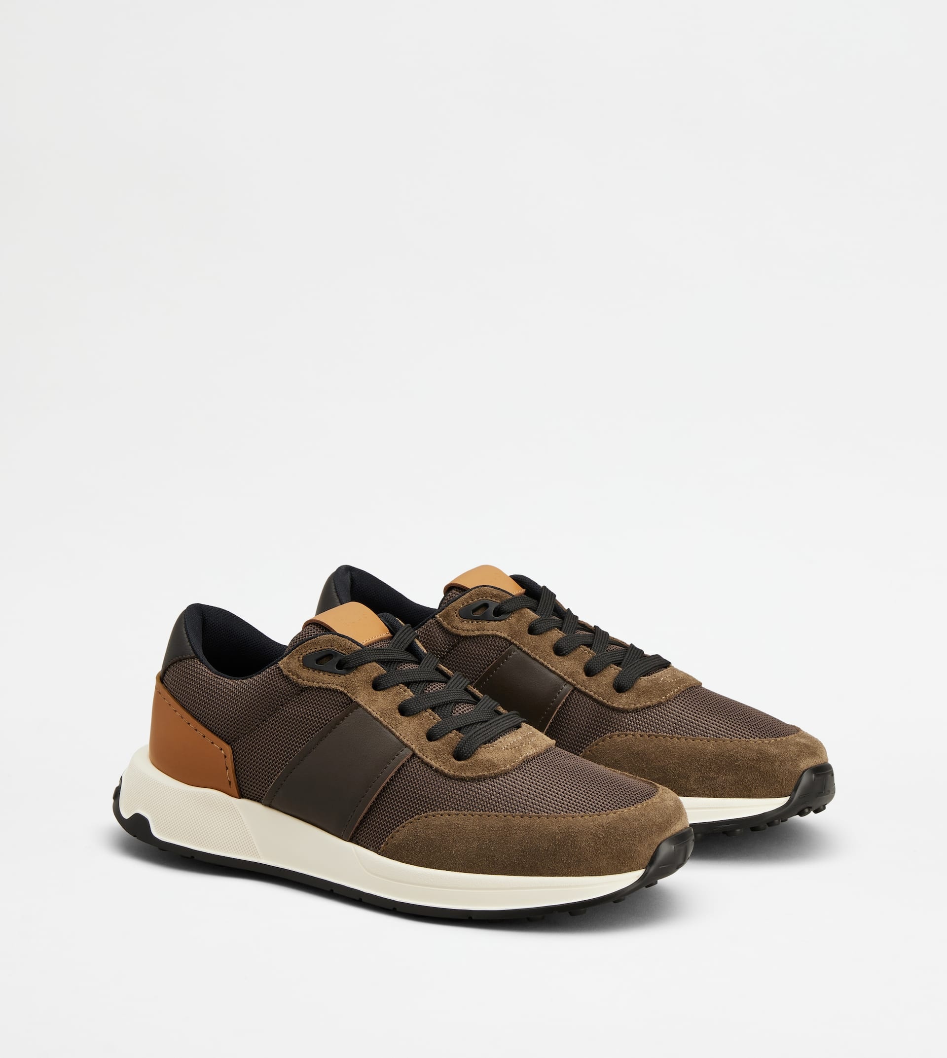 SNEAKERS IN LEATHER AND TECHNICAL FABRIC - BROWN - 2