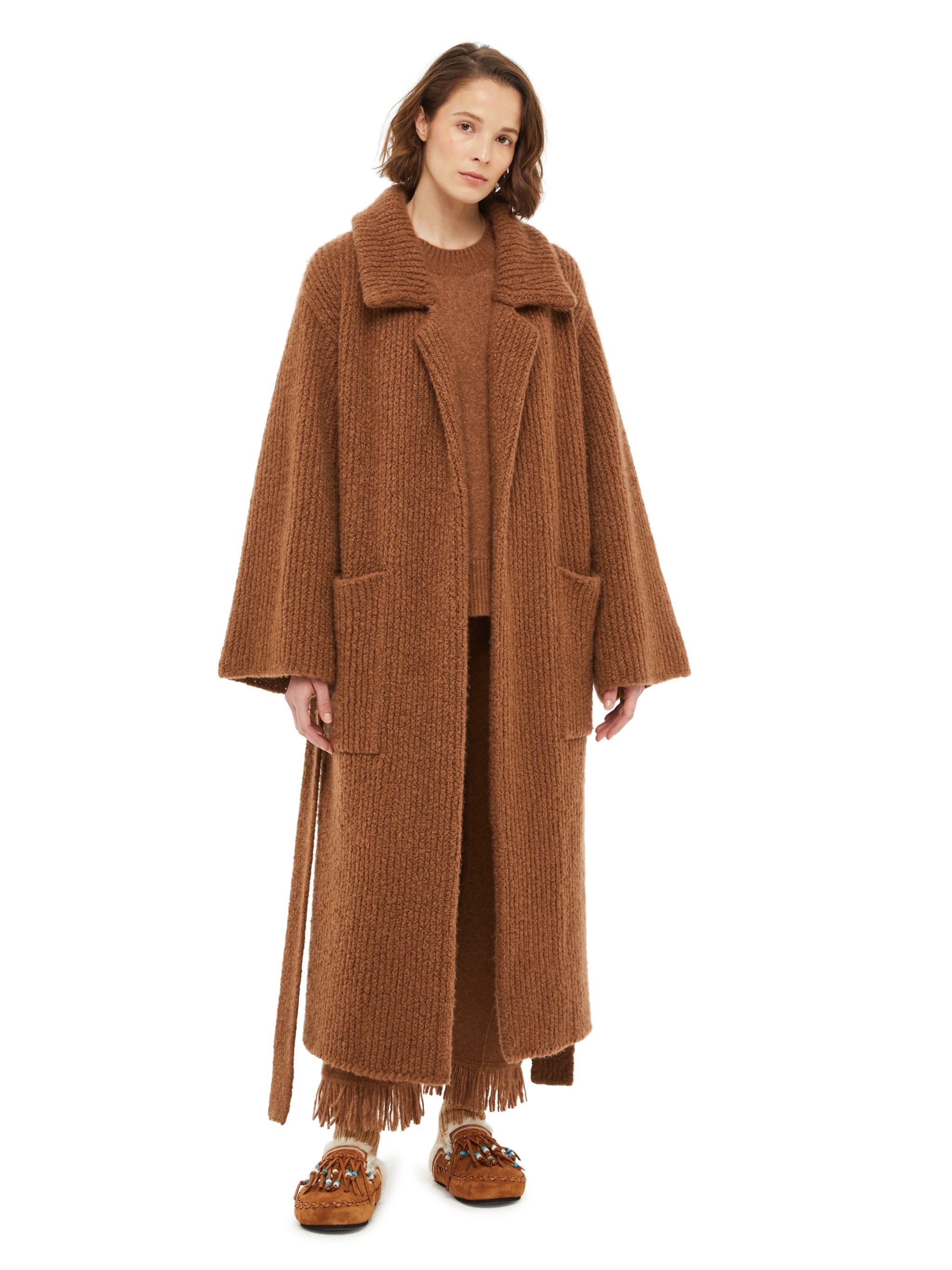 Alanui Fair Winds fringed cardi-coat - Brown