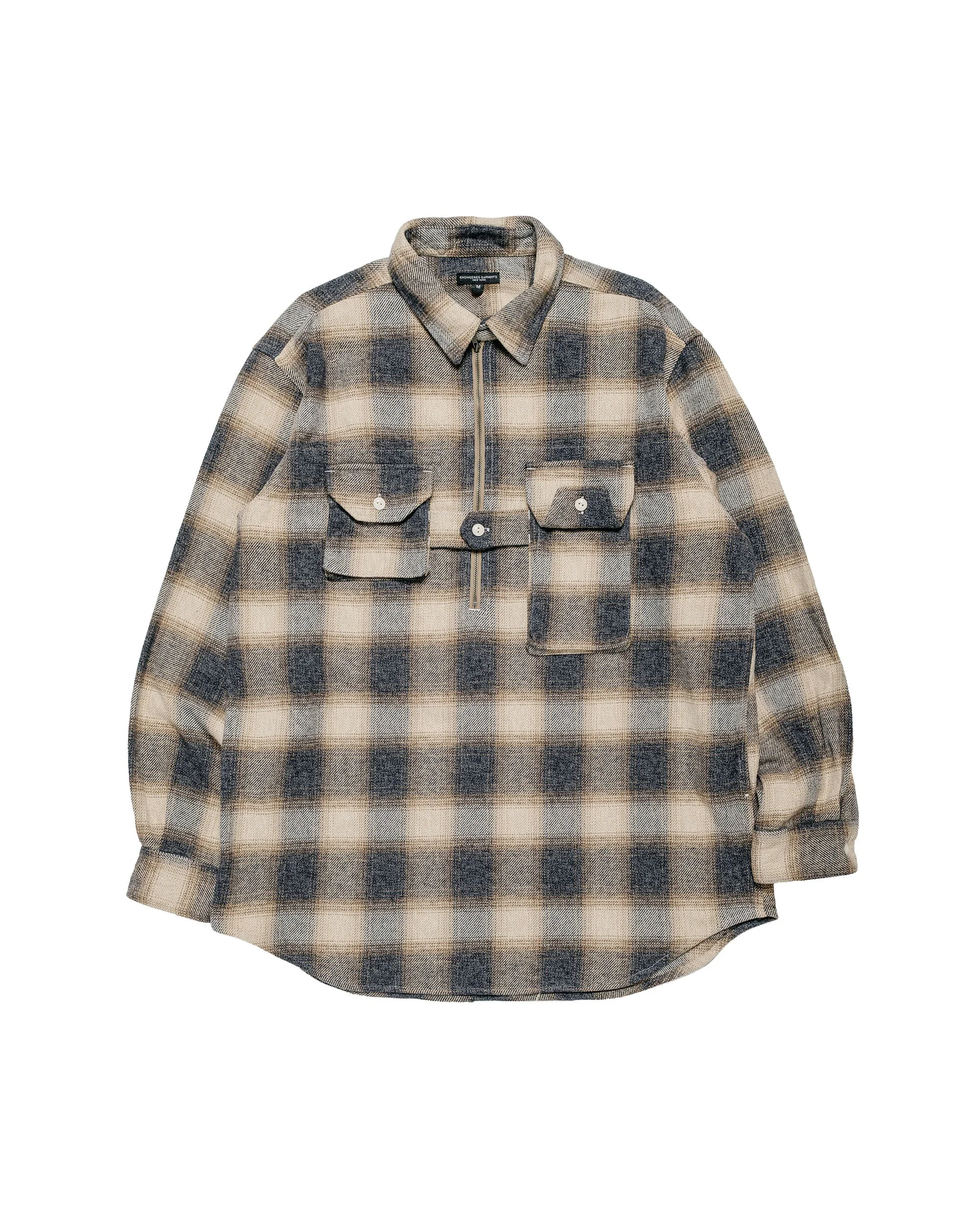 Binocular Shirt Khaki Cotton Heavy Shadow Plaid Flannel - 1