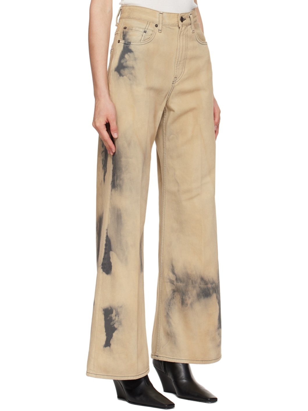 Beige & Black Relaxed-Fit Jeans - 2