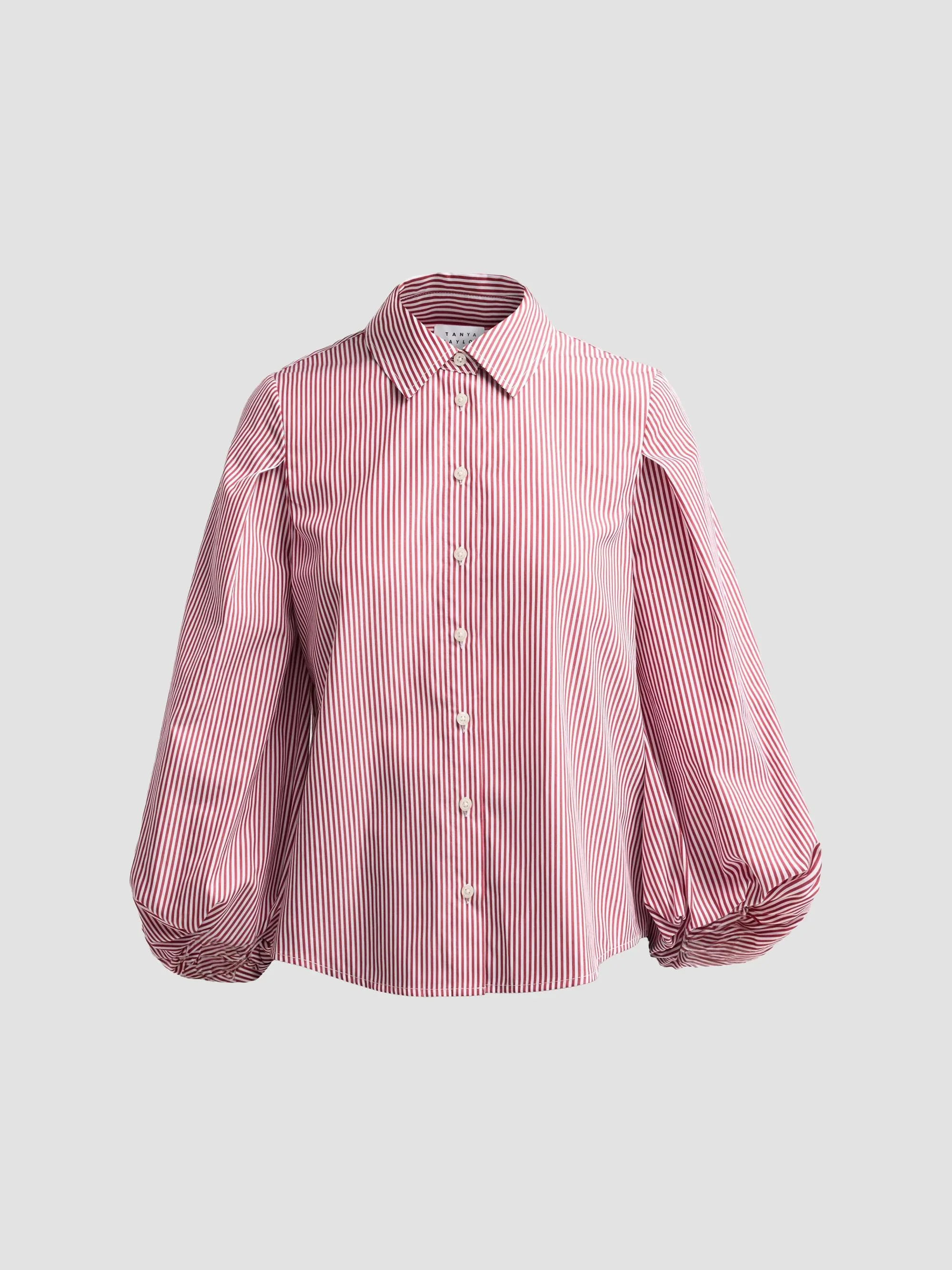 Women's Marina Stripe Balloon-Sleeve Button-Front Shirt - Deep Redwood Optic White Multi - 1