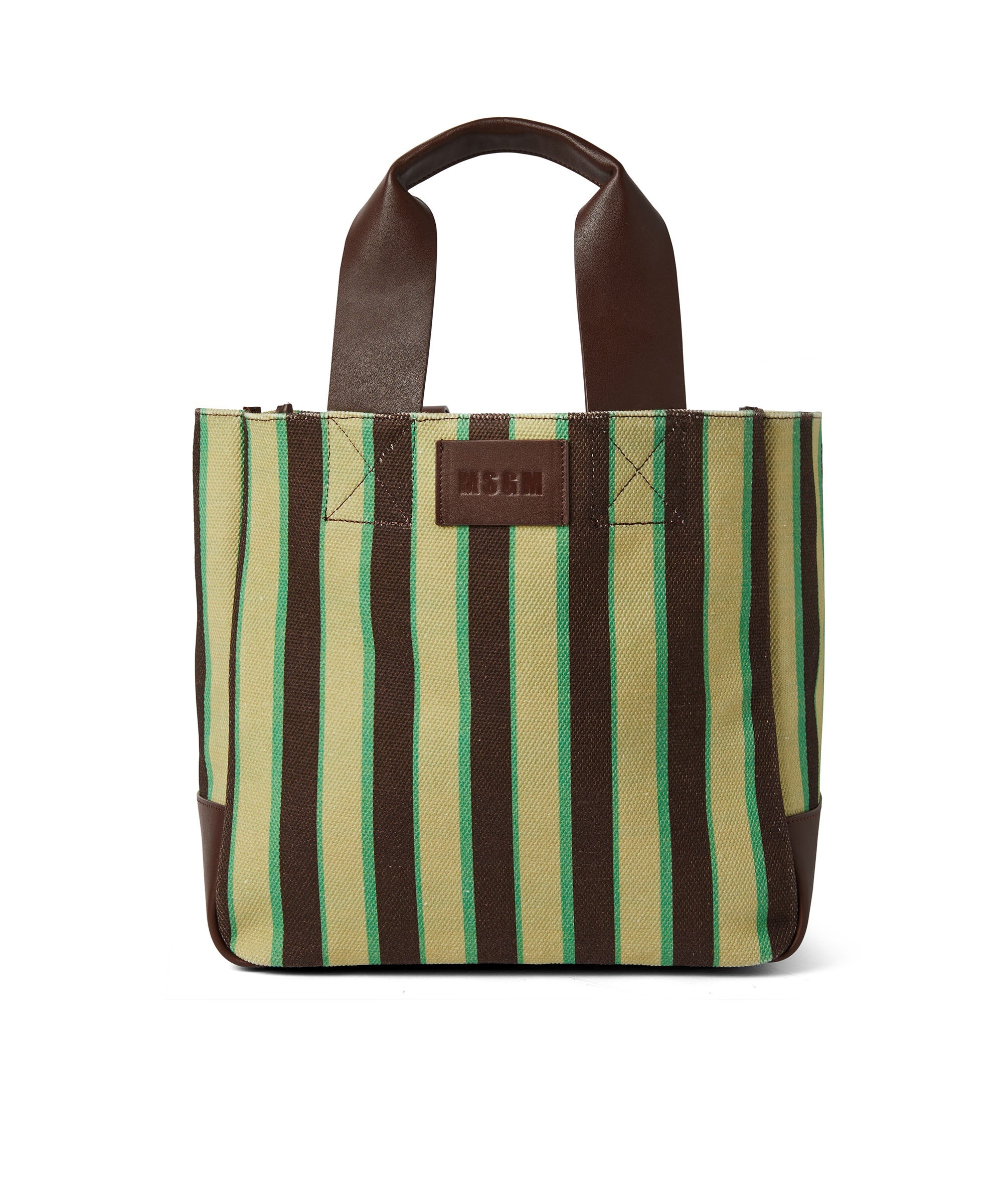 Striped cotton tote bag with leather handles - 1