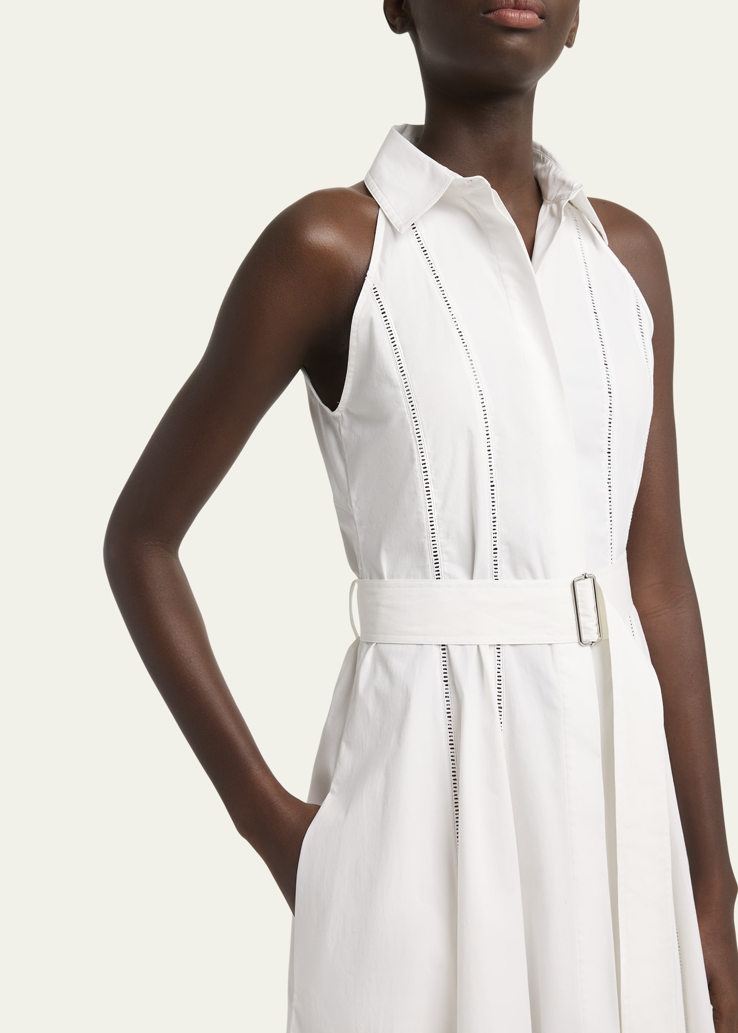 Dorothy Belted Ladder Stitch Poplin Midi Dress - 5