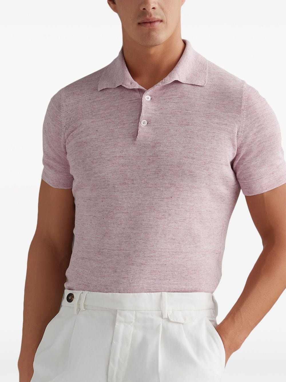 ribbed-collar slub-texture polo shirt - 5
