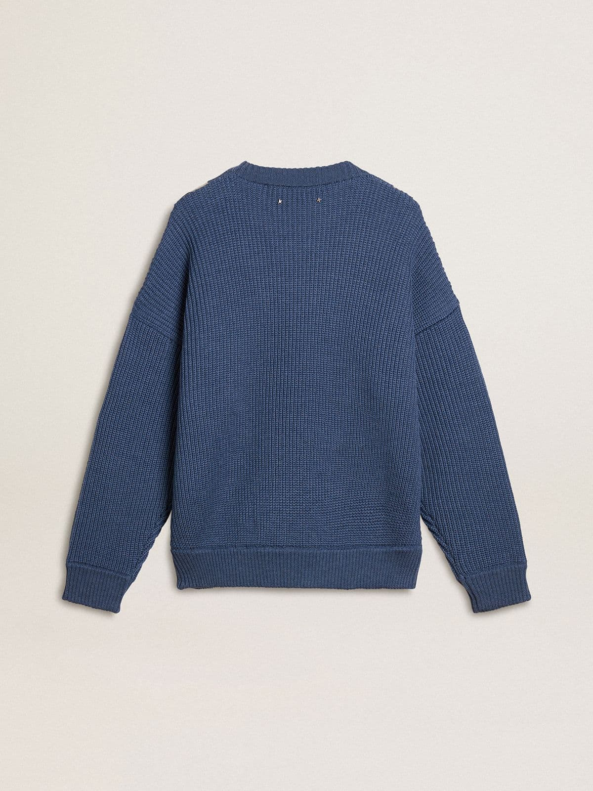 Men's light blue jacquard wool sweater with cream-colored pattern - 6