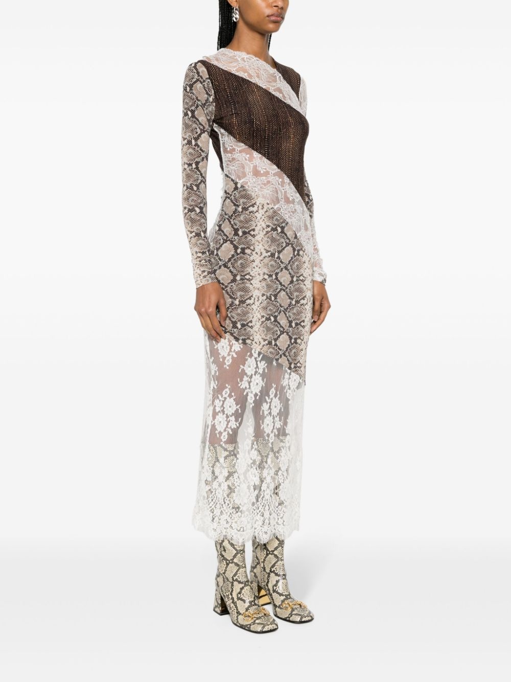 floral-lace panelled midi dress - 3