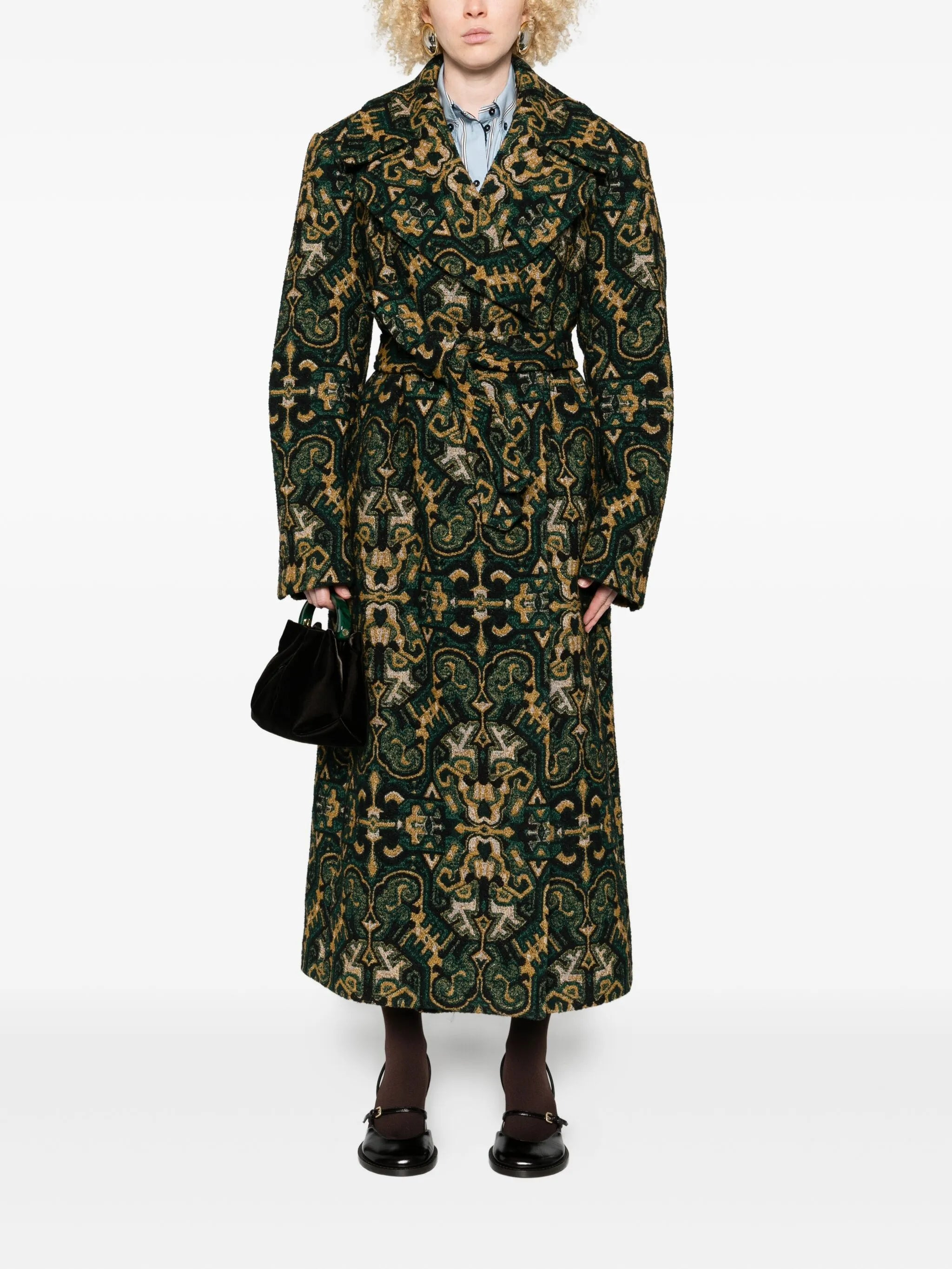 Dries Van Noten Belted Patterned Coat - 2