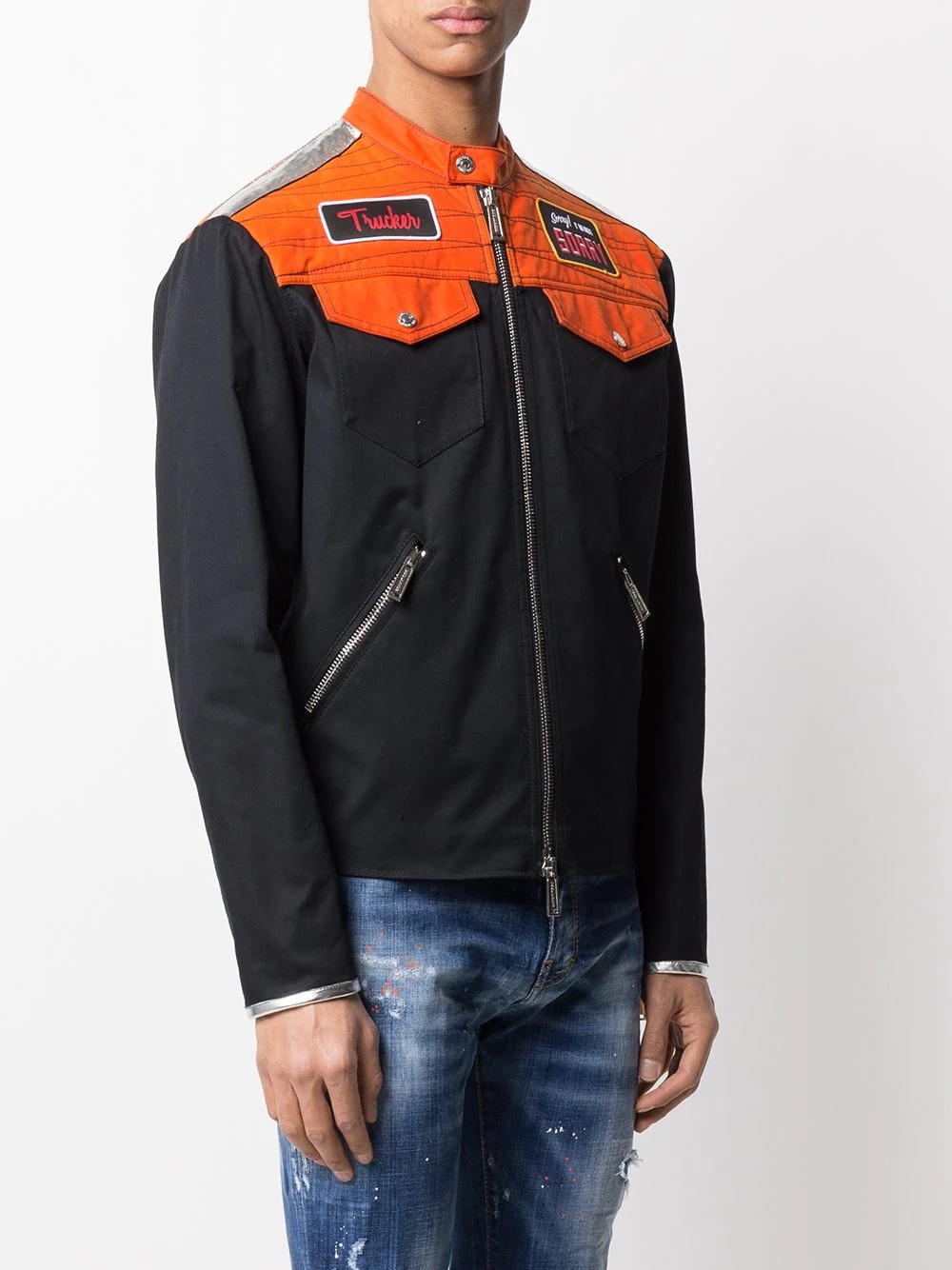 badge-appliqué biker jacket - 3