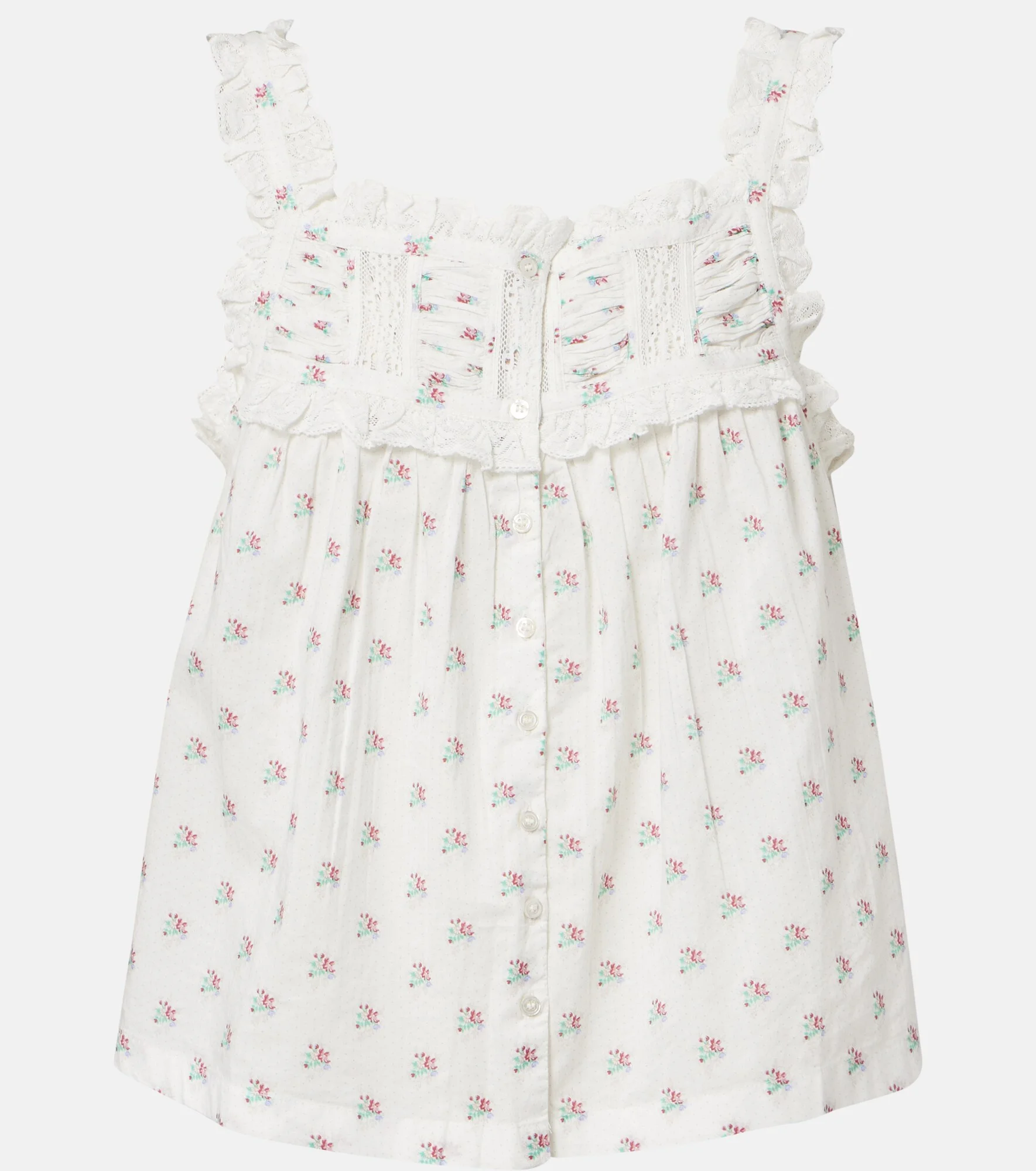 Fidella floral lace-trimmed cotton top - 1
