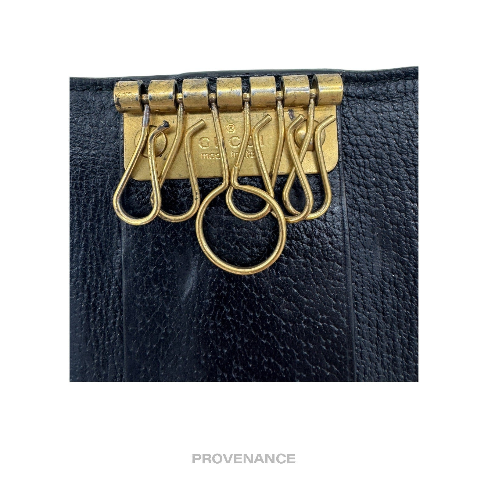 Gucci 6 Key Holder - Embroidered Bee Gold Black Leather - 5
