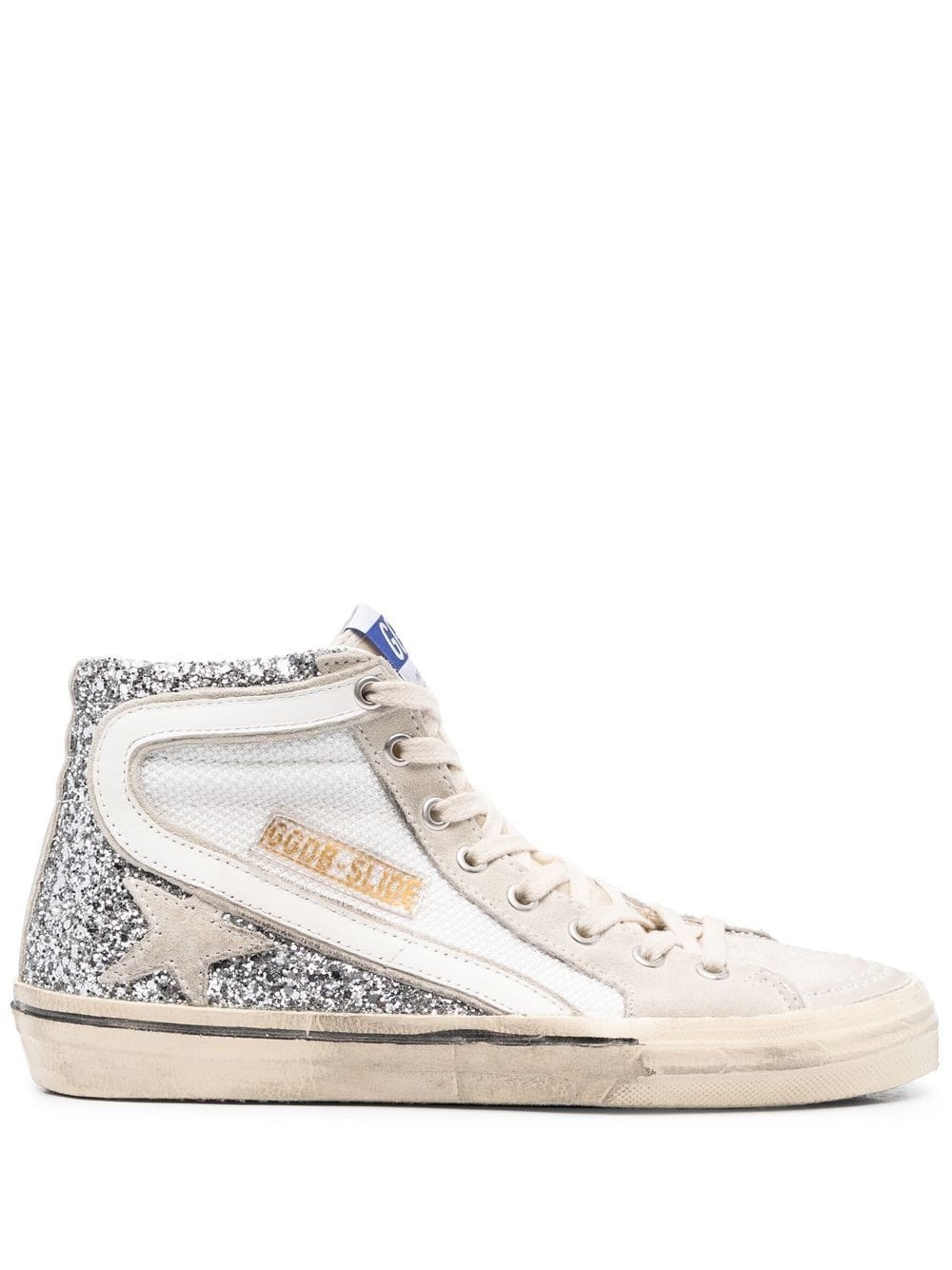 glitter-detail leather high-top sneakers - 1