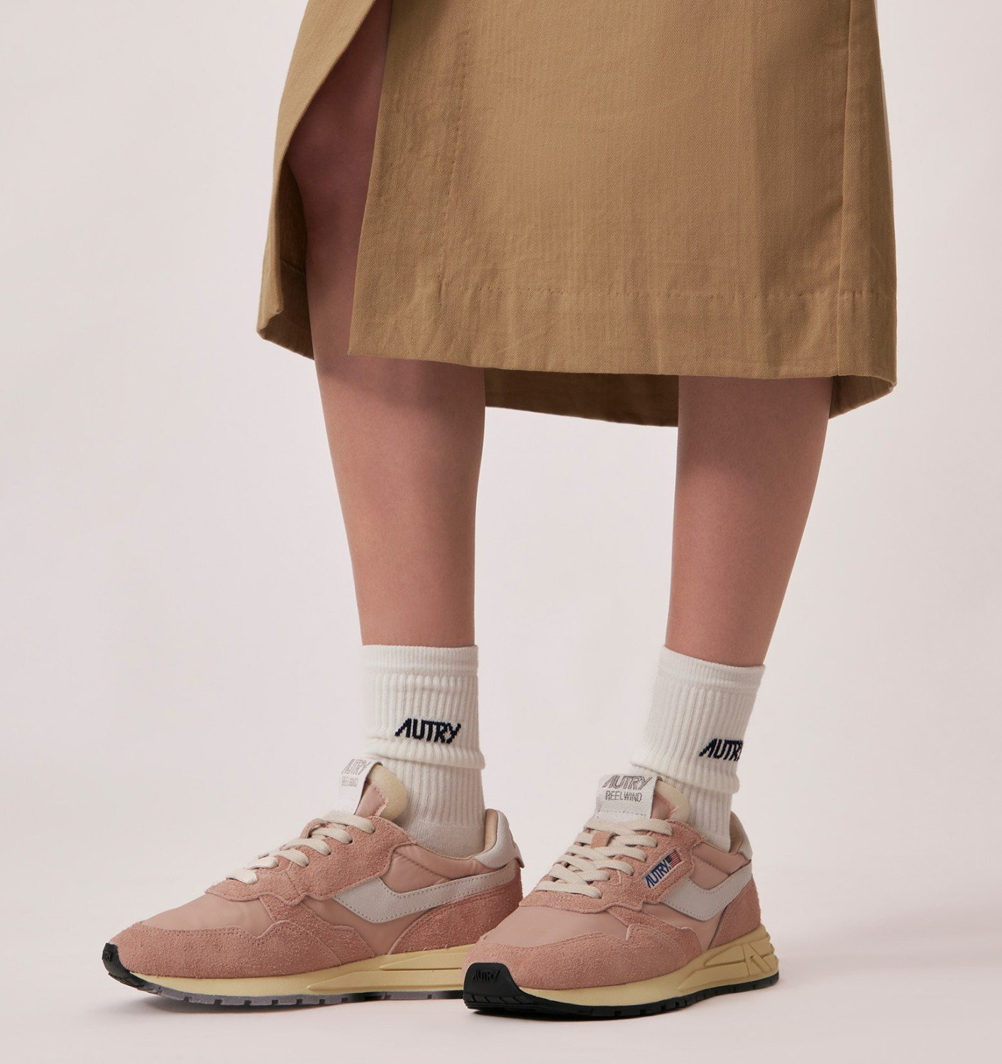 REELWIND LOW SNEAKERS IN WHITE AND POWDER PINK NYLON AND SUEDE - 2