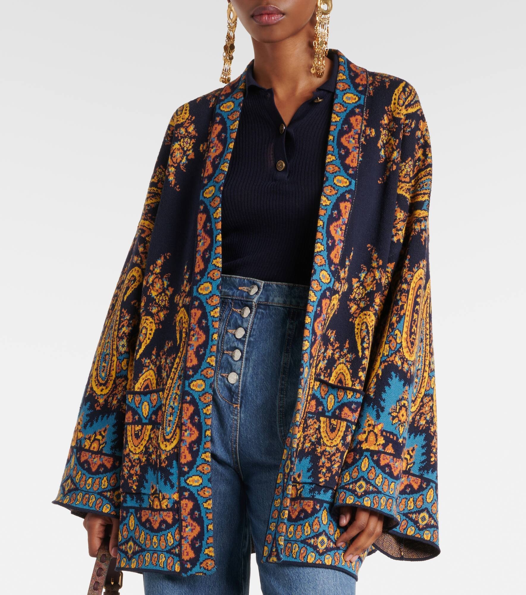 Jacquard cotton-blend wrap cardigan - 6
