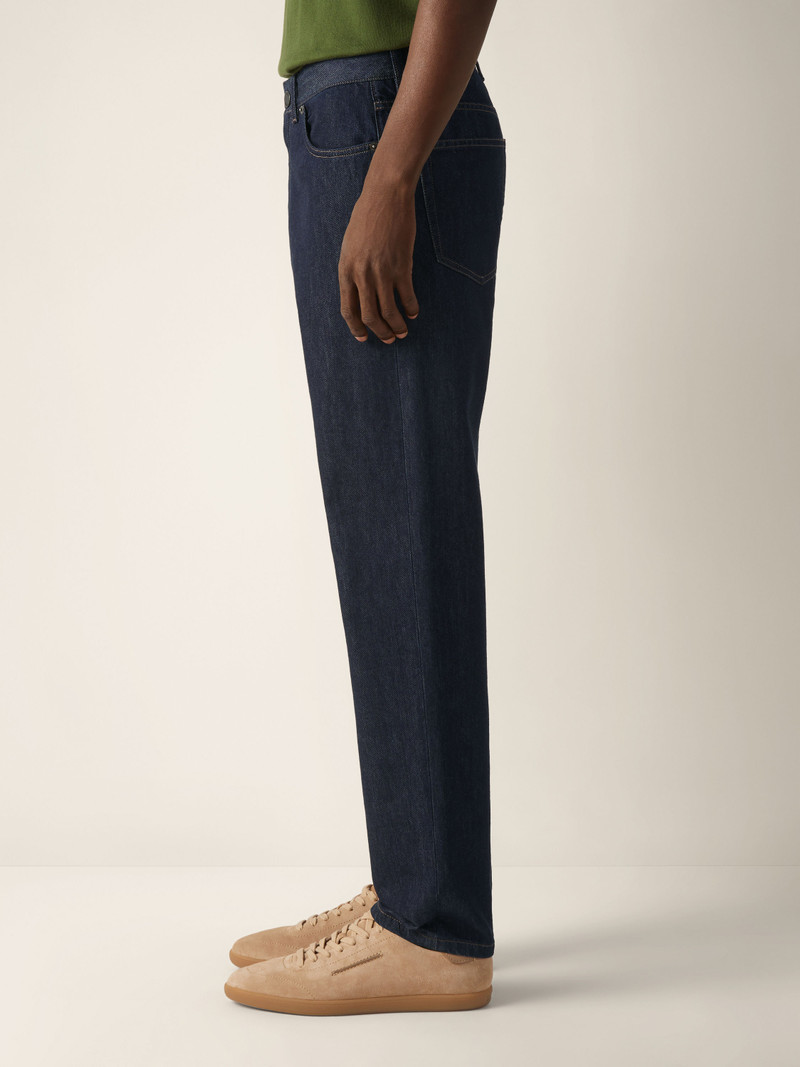 DARK BLUE RINSE-WASHED COTTON AND SILK ROCCIA JEANS 3