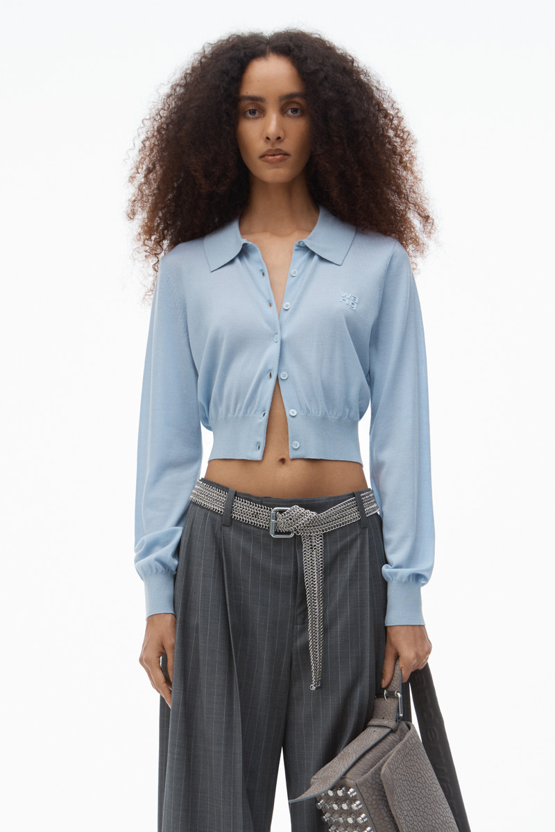 High-Frequency Stacked Logo Cardigan in Merino Wool 2